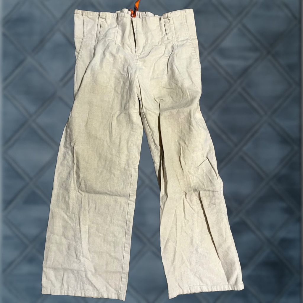 BCBGeneration BCBG Generation Pants Women Cropped Linen Blend Beige Size 2 Pull-On High Rise Tapered Pockets - Classic Style Size 26" / US 2 / IT 38 - 1 Thumbnail