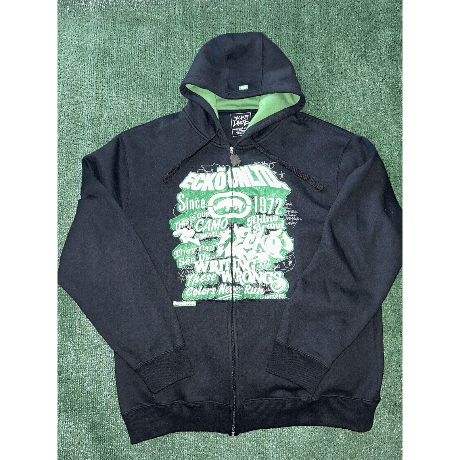 VINTAGE! Ecko Unltd Unlimited Green Hoodie, Stitched, Size XXL, popular 2XL.