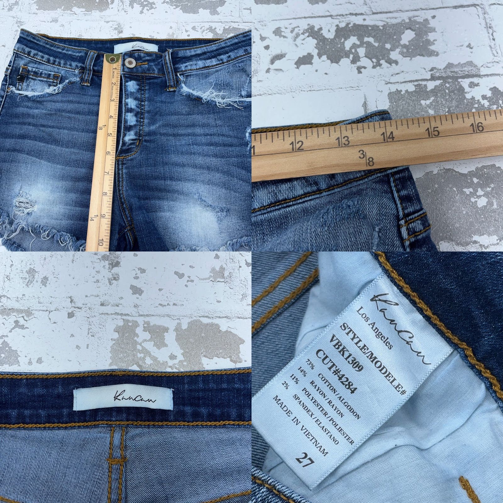 Vintage KanCan Shorts Women 27 Cut Off Dark Denim Jorts Button Fly Stretch Frayed 3 In Inseam Casual Modern Classic 5-Pocket Womens Regular Blue Hanst? Size 27" / US 4 / IT 40 - 8 Thumbnail