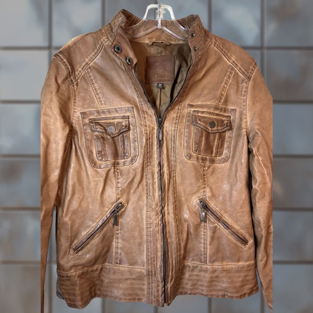 Vintage VINTAGE Max Jeans Motorcycle Jacket Brown Wool? Size 32" / US 10 / IT 46 - 1 Thumbnail