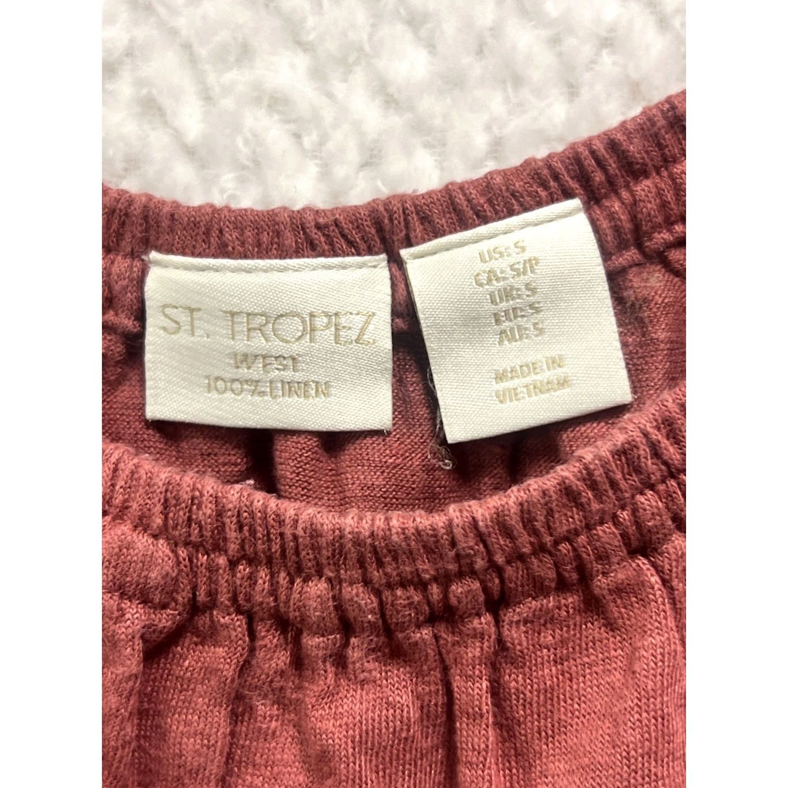 Vintage St. Tropez West 100% Linen Peasant Blouse Women’s S Rust Bohemian Cottagecore Cap Sleeve Crochet Trim Hem Casual Shirt Size S / US 4 / IT 40 - 6 Thumbnail