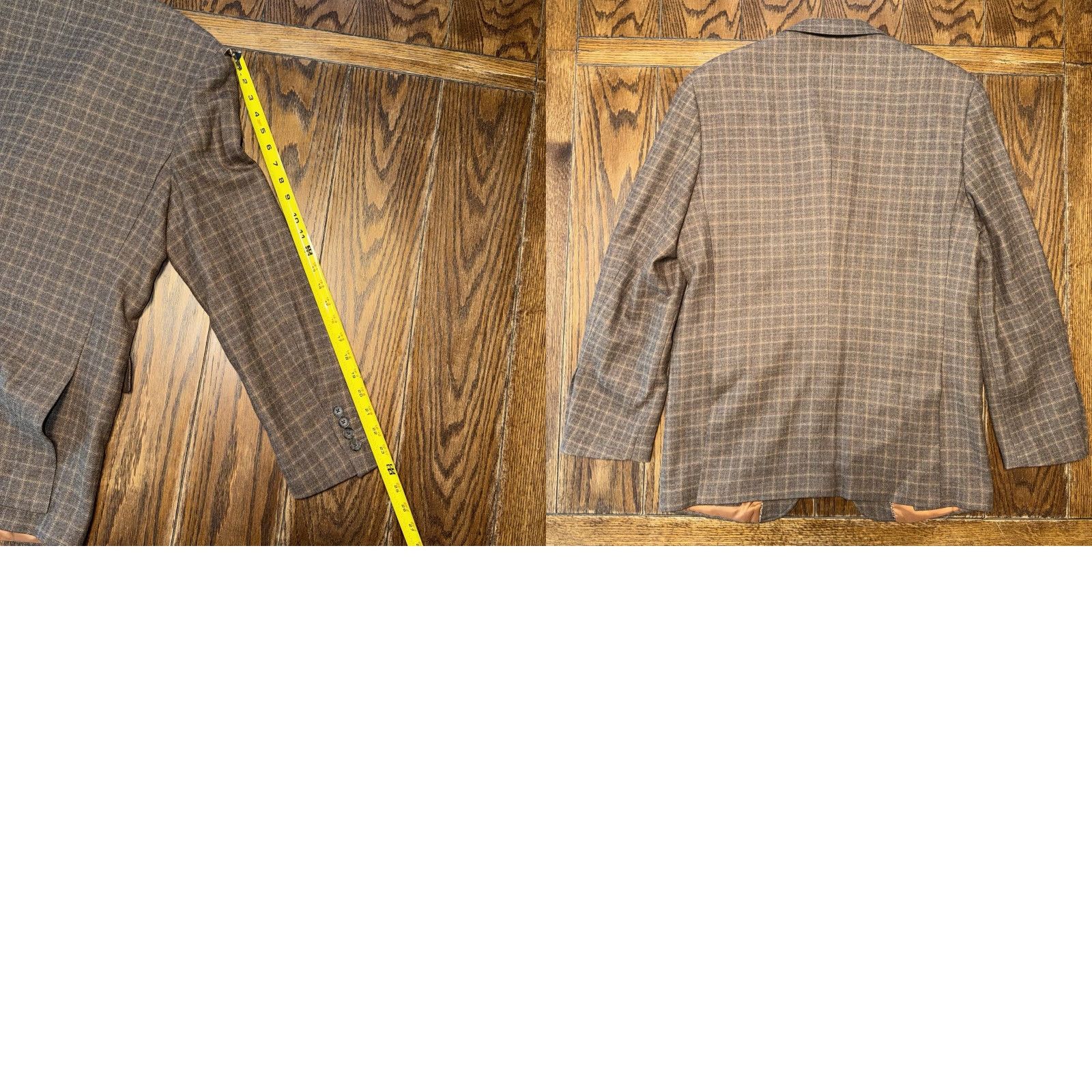 Johnston & Murphy Johnston & Murphy Mens Blazer Medium Brown Plaid Wool Sport Coat Jacket 3 Button Size 40R - 9 Thumbnail