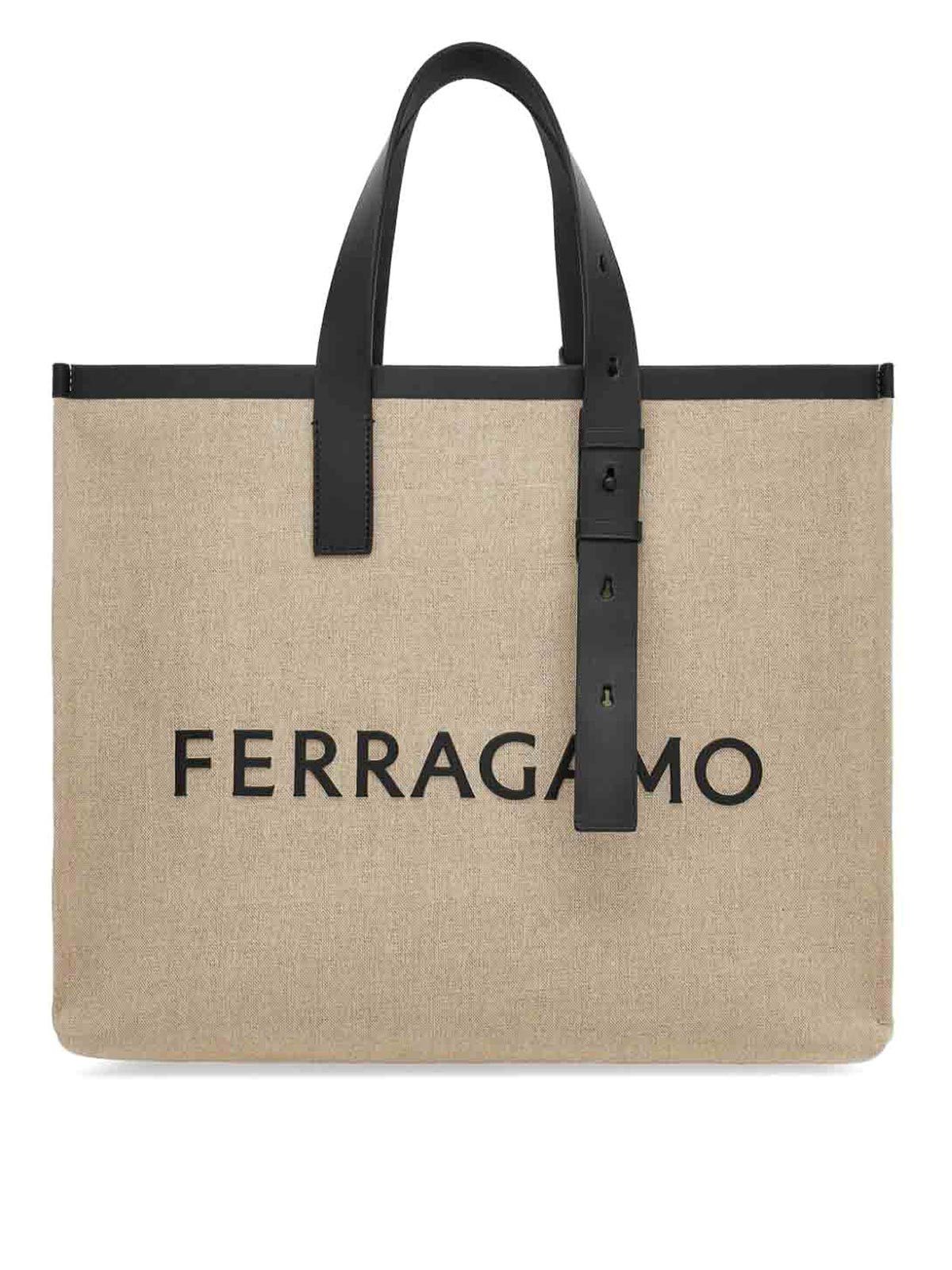 Salvatore Ferragamo o1s1rm0924 Size: OS / Canvas Tote Bag in Beige Size ONE SIZE - 1 Thumbnail