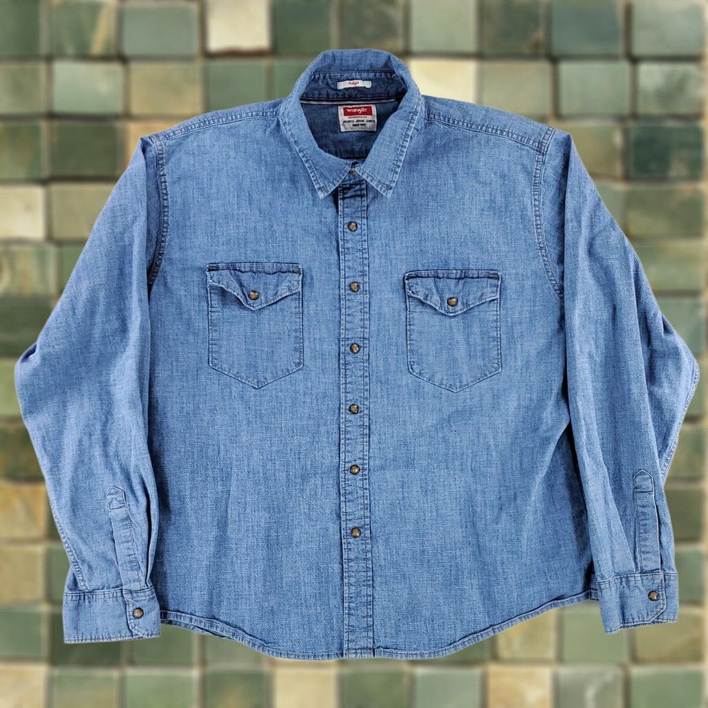 Wrangler Wrangler Denim Pearl Snap Shirt Western Blue Long Sleeve Mens XXL Shirt Size US XXL / EU 58 / 5 - 1 Thumbnail