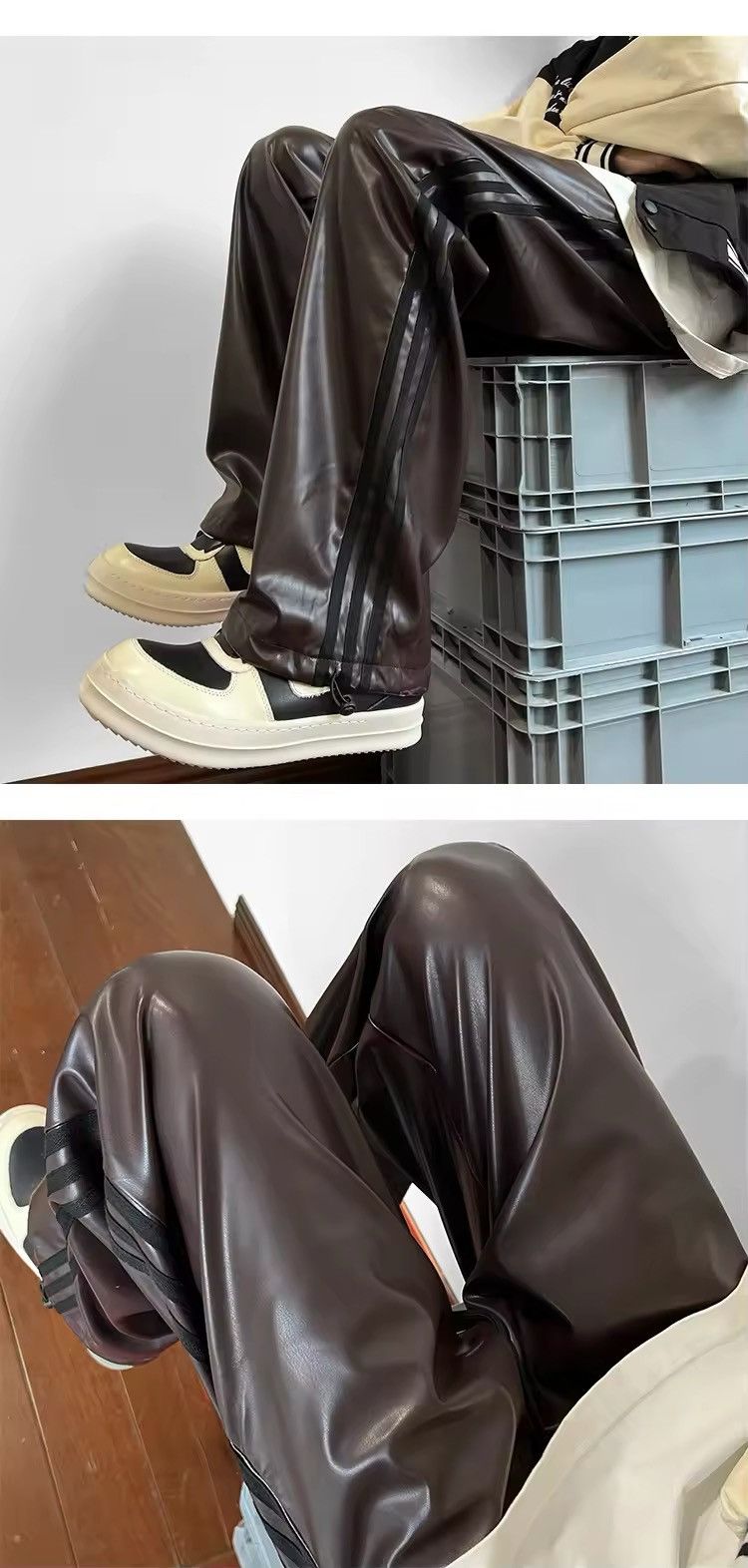 Japanese Brand × Other Loose Casual Hip Hop Vintage Straight PU Leather Pants Size US 29 - 4 Thumbnail