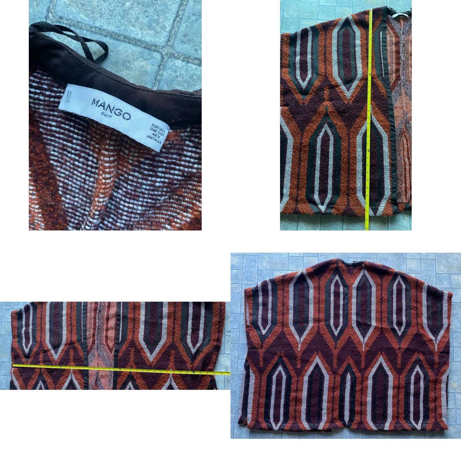 Mango Mango Cape Geometric Open Front Alpaca Wool Blend One Size Poncho Kate Moss Women Multicolor Wool Blend Open Front Cape Size ONE SIZE - 8 Thumbnail