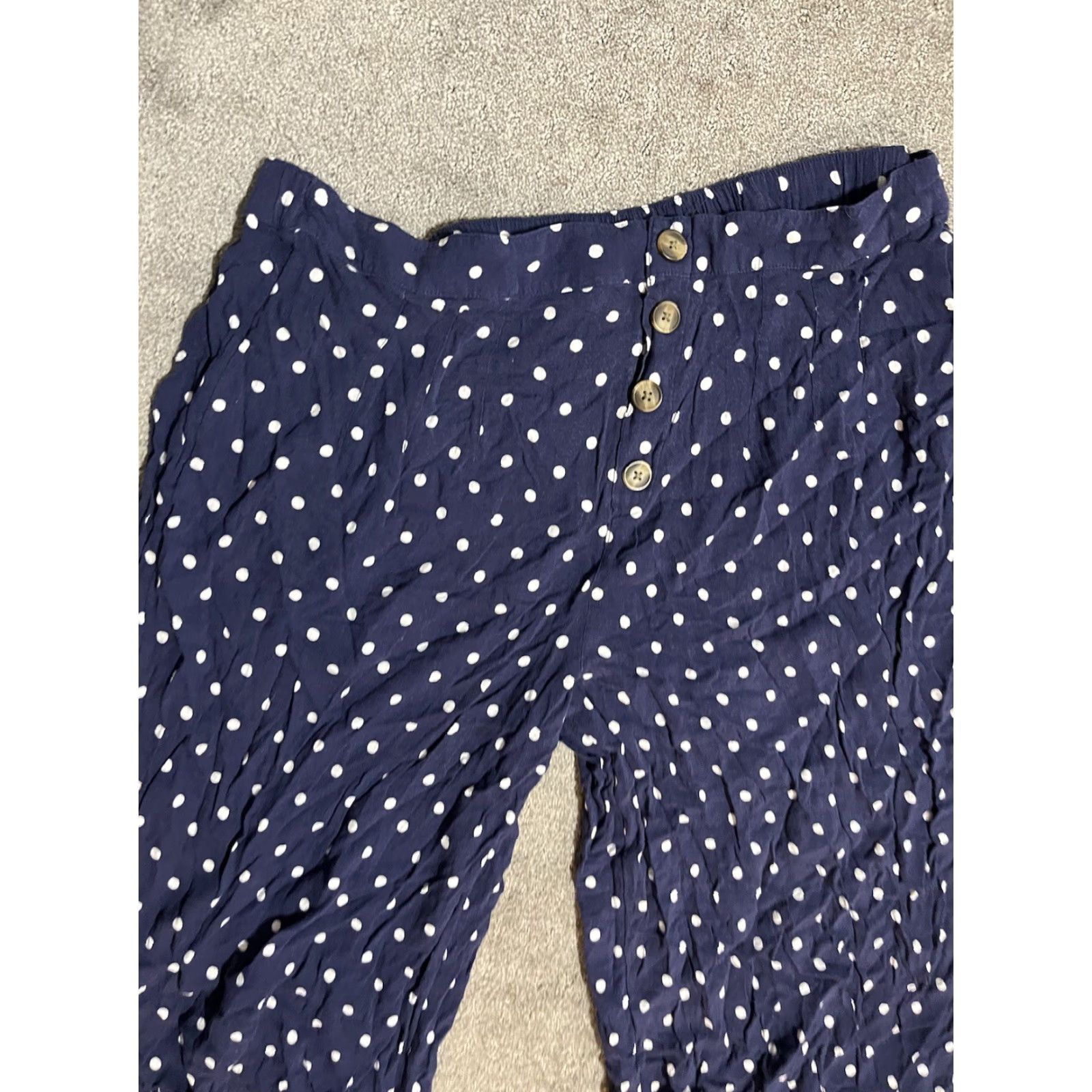 American Eagle Outfitters VINTAGE American Eagle Cropped Pants Blue w/White Dots; Large L; Women, Cropped, Pants, Blue, 90s, Womens Size 36" / US 14 / IT 50 - 2 Thumbnail