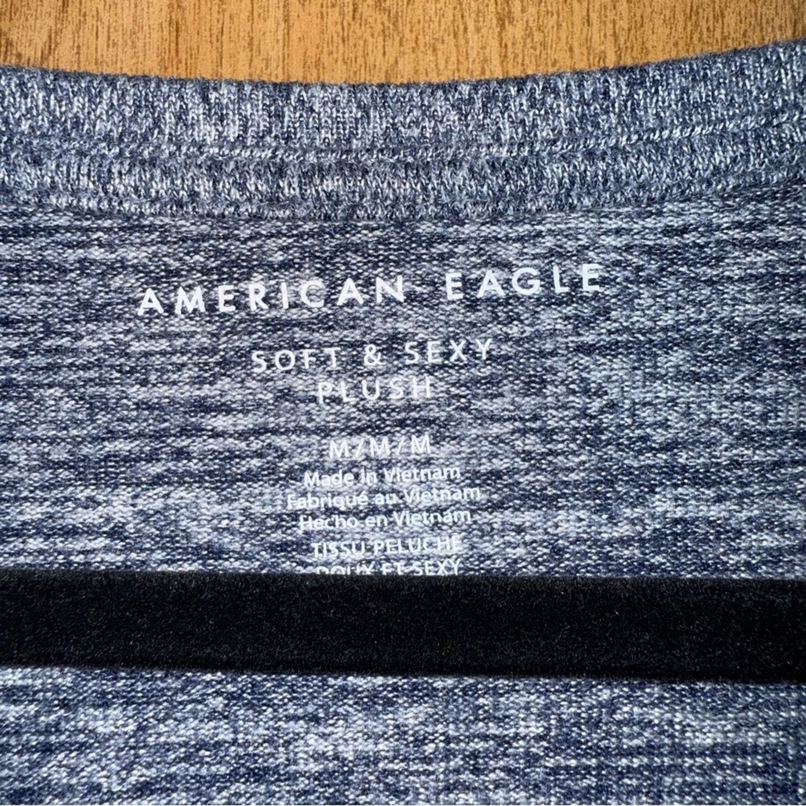 American Eagle Outfitters American Eagle Soft & Sexy Plush T-Shirt Women's Blue V-Neck Size M / US 6-8 / IT 42-44 - 3 Thumbnail