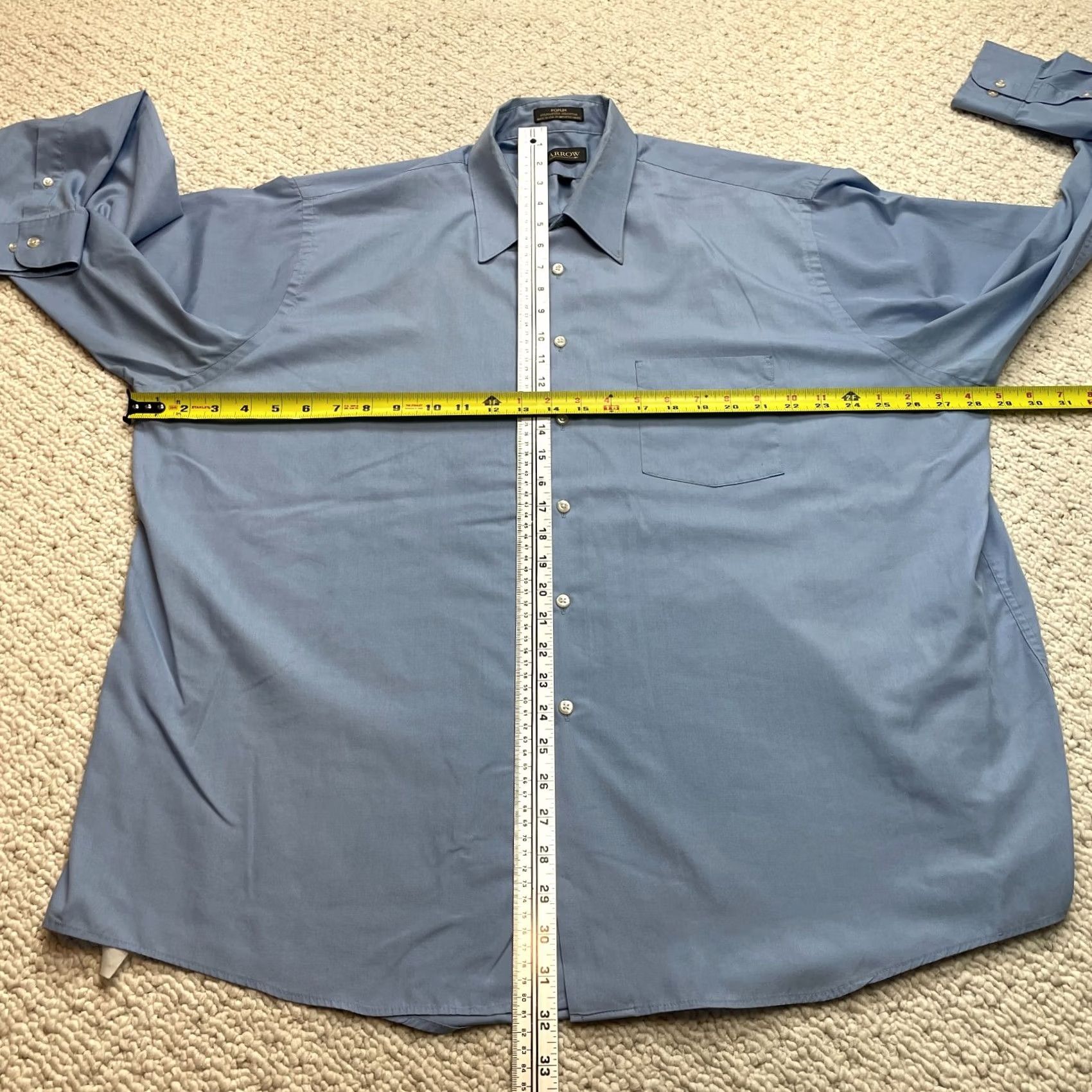 Arrow VINTAGE Arrow Button-Down Shirt Mens 2XL Light Blue Solid Long Sleeve Polin Size US XXL / EU 58 / 5 - 4 Thumbnail