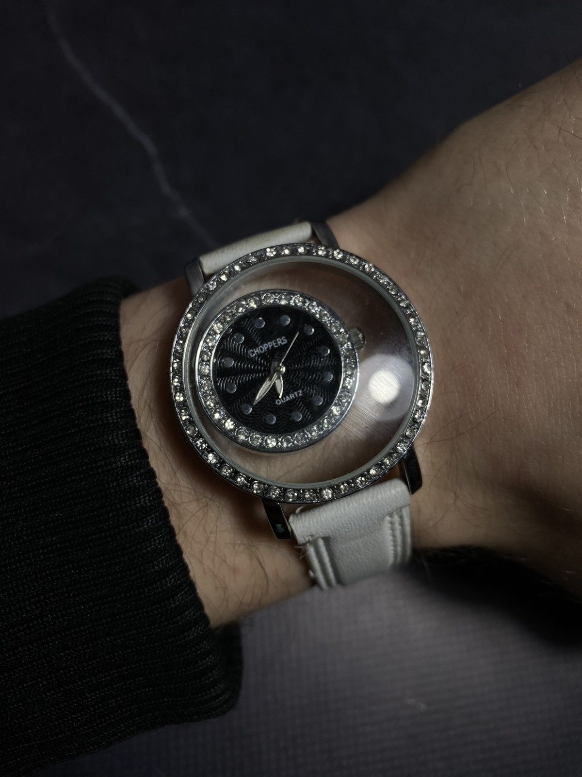 Jewelry × Vintage Choppers Floating Dial Crystal Watch White Elegance ⌚ Size ONE SIZE - 1 Thumbnail