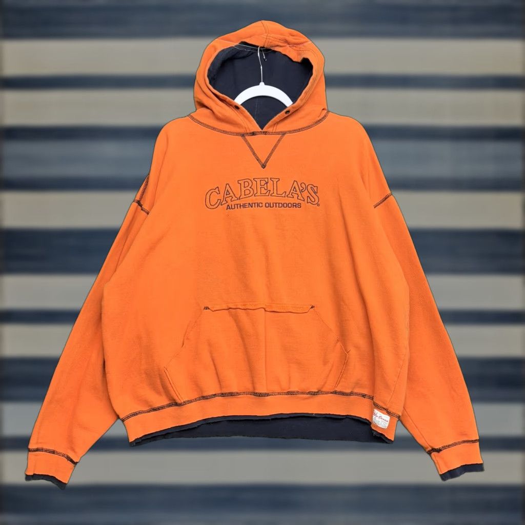 Vintage Cabela's Hoodie Mens XL Orange Pullover Sweatshirt Classic Outdoor Embroidered Logo Hooded Lined Pockets All Seasons Size US XL / EU 56 / 4 - 1 Thumbnail