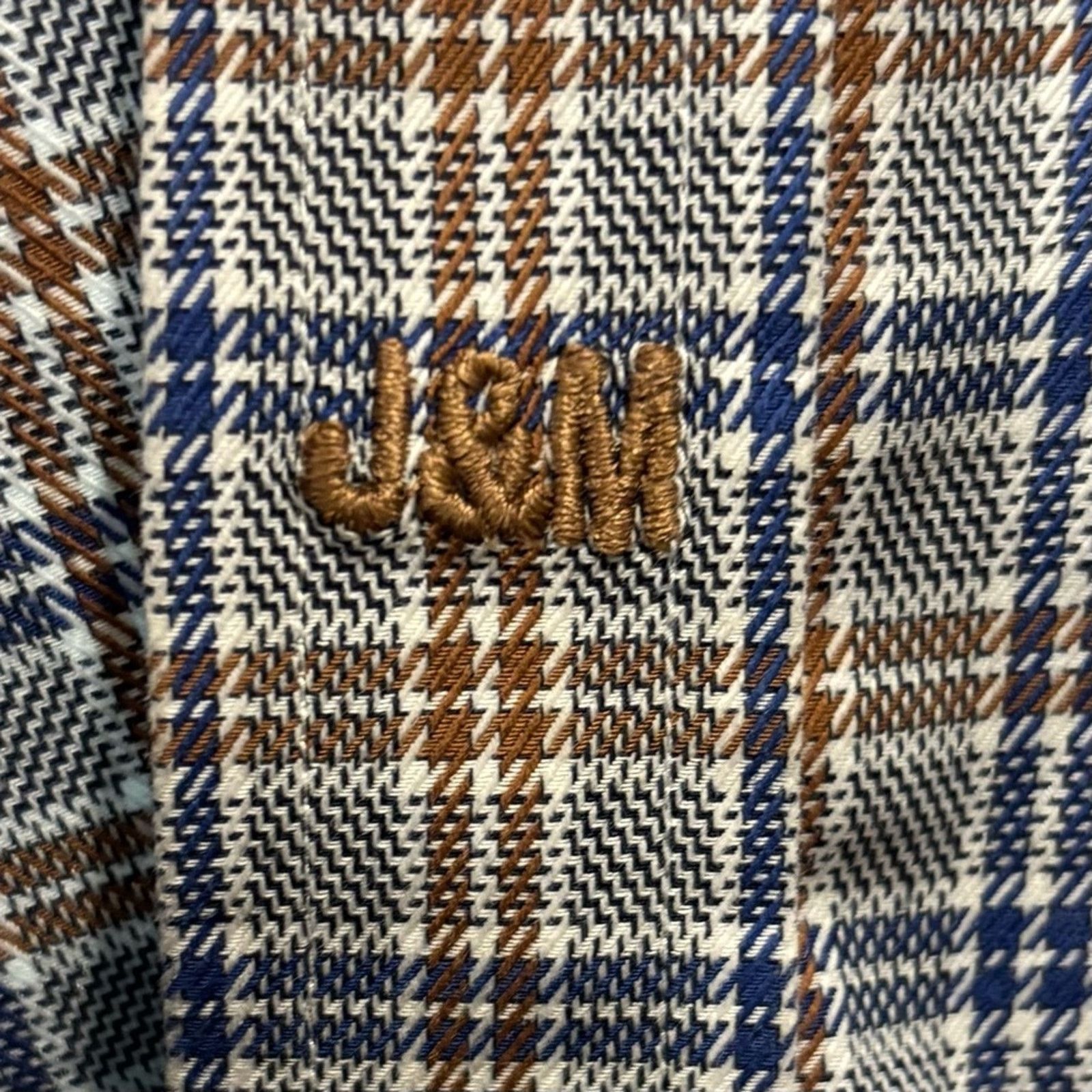 Johnston & Murphy JOHNSTON & MURPHY Blue and Brown Button Down Shirt, Size L Size US L / EU 52-54 / 3 - 10 Thumbnail