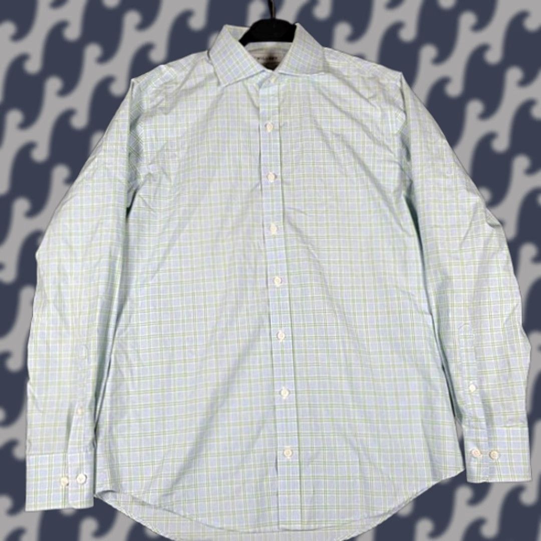 Vintage Twillory Mens Dress Shirt Blue Green Plaid Non-Iron Twill 16 Slim Button Collar Barrels Cuff Mens Size 16 Size 42R - 1 Thumbnail