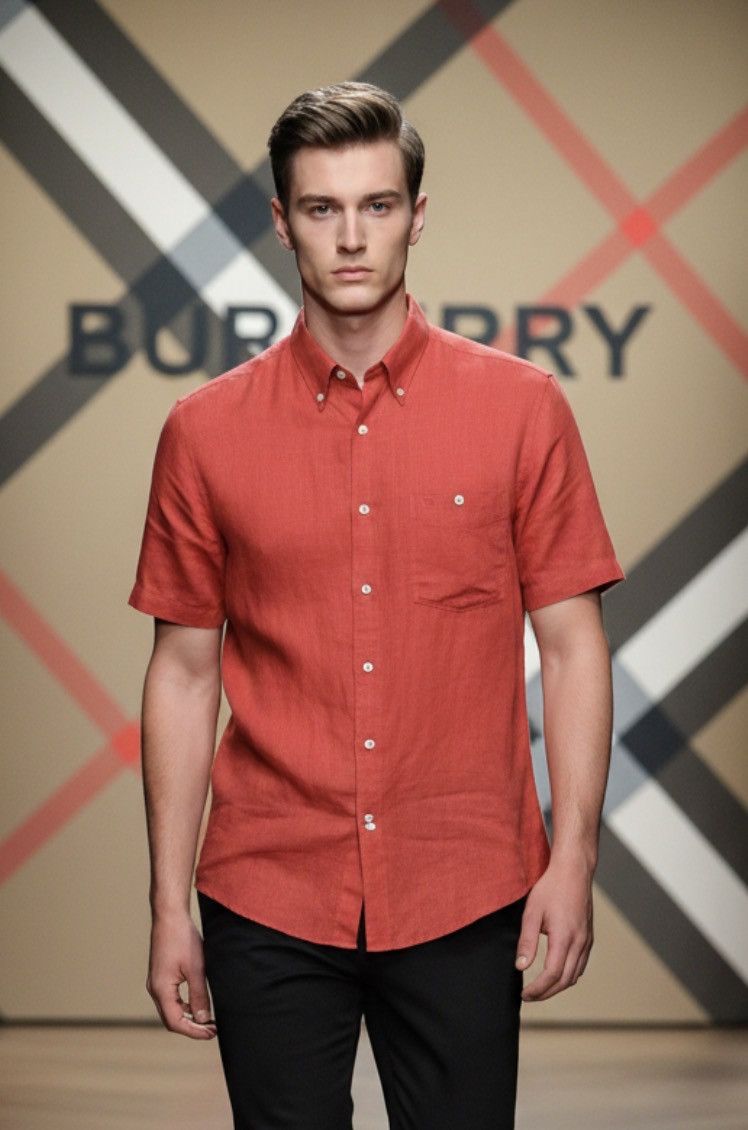 Burberry 🔥 Burberrys red shirt xl vintage linen lino Size US XL / EU 56 / 4 - 1 Thumbnail