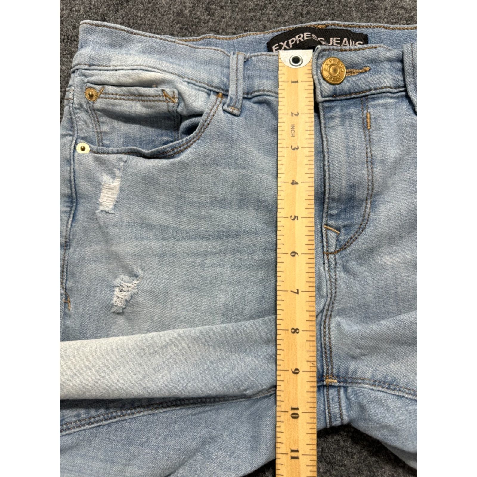 Express Express Women's Jeans Shorts 30×8 Blue Distressed Cuffed Stretch Jorts Cut-Off Size 29" - 4 Thumbnail