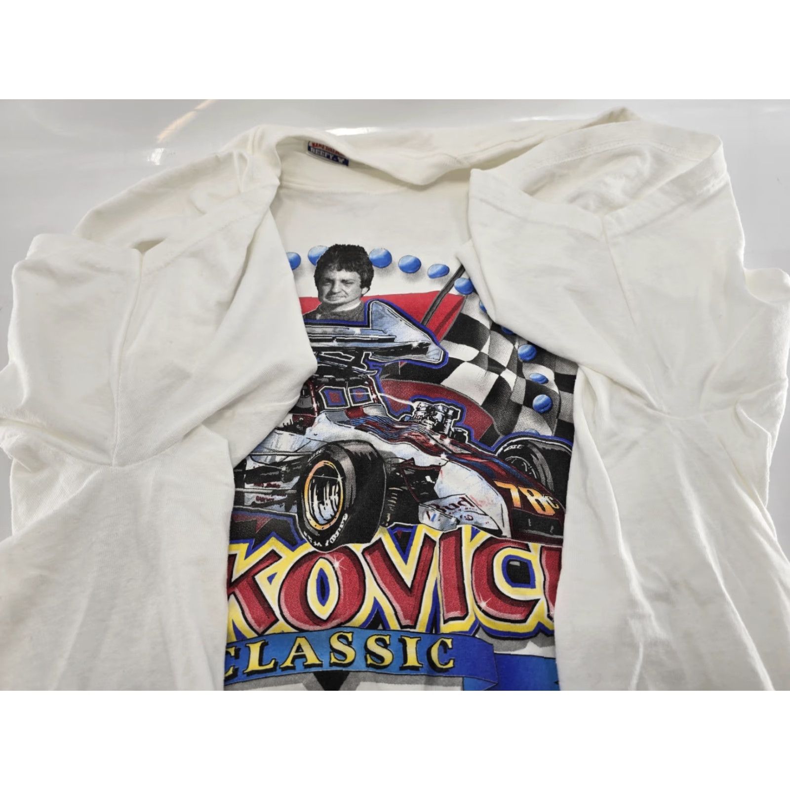 Gildan VINTAGE VUKOVICH Classic Sz XL Racing Shirt White Front & Back Graphic - VG Short Sleeve Crew Neck Men T-Shirt XL White Nike? Size US XL / EU 56 / 4 - 2 Thumbnail