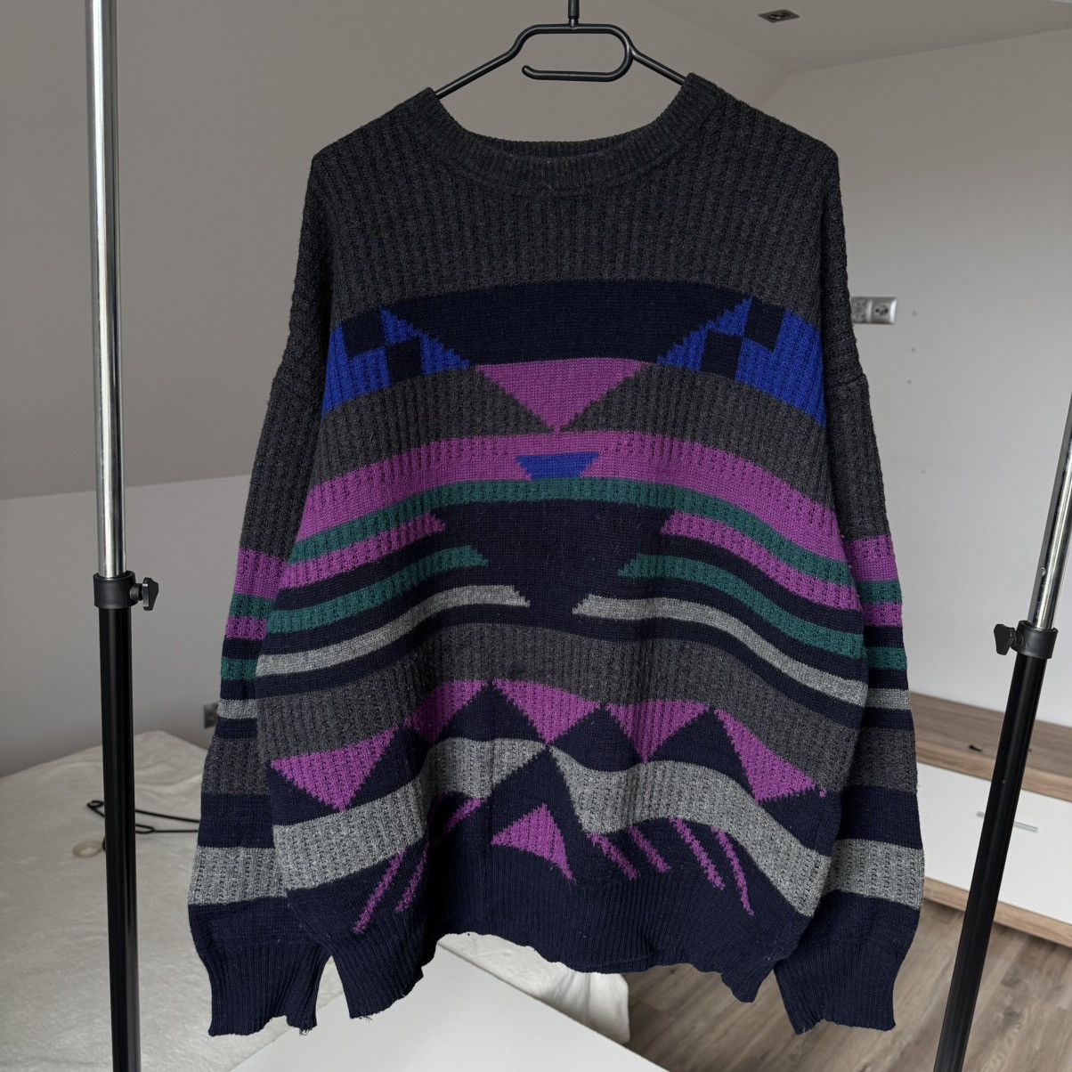 Vintage Vintage Aztec Print Wool Boxy Fit Sweater grandpa knit ald Size US L / EU 52-54 / 3 - 3 Thumbnail