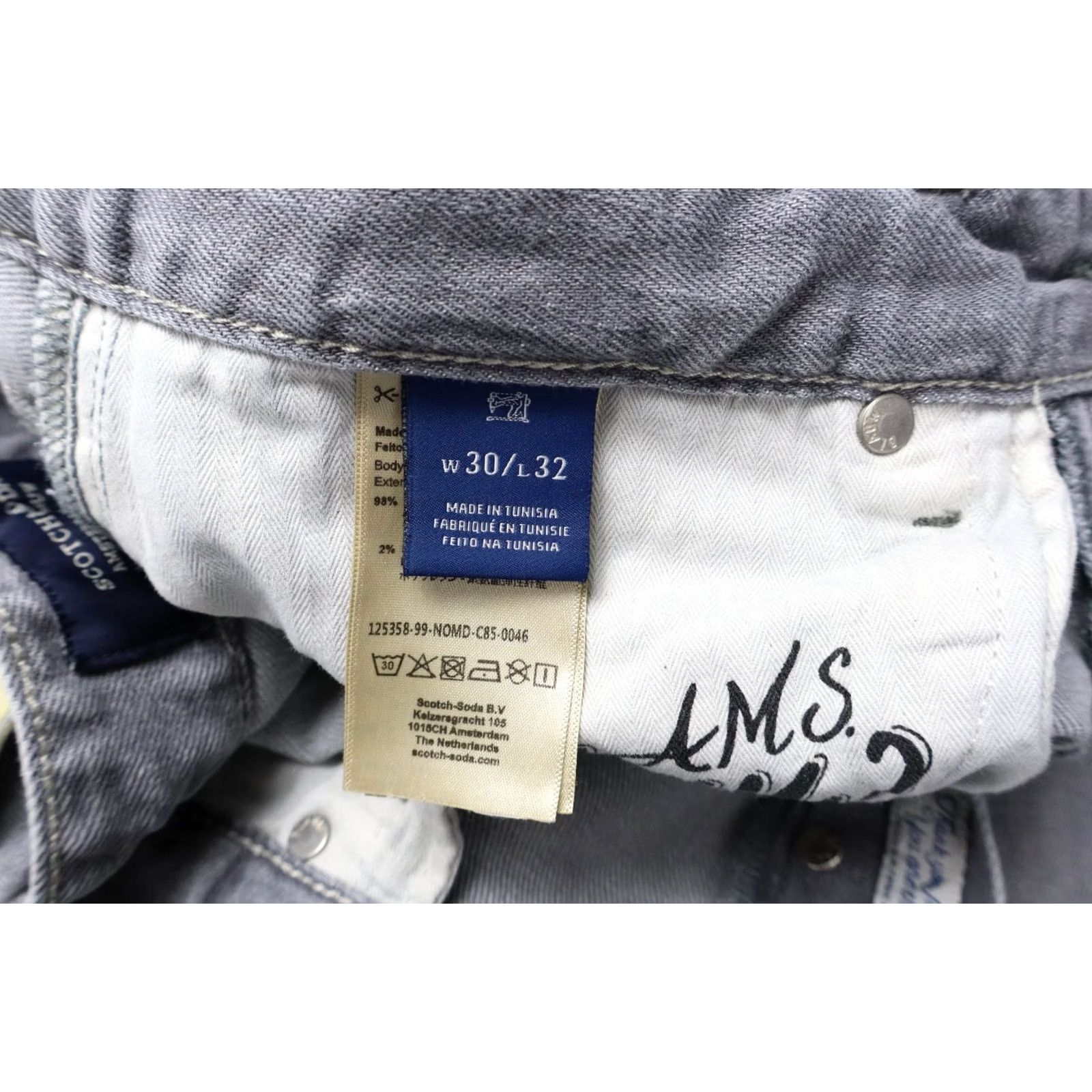 Scotch & Soda SCOTCH & SODA Ralston Jeans Men's W30/L32 Grey Slim Faded Whiskers Button Fly Jeans Size US 30 / EU 46 - 6 Thumbnail