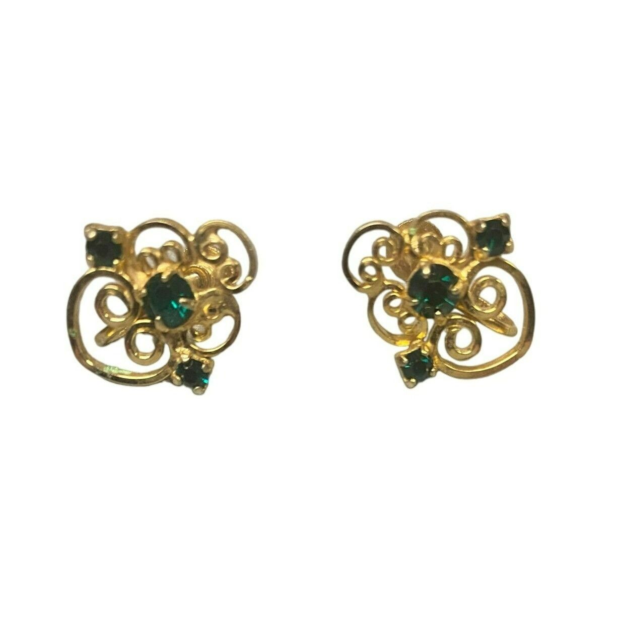Other Vintage Regency Gold-Tone Screw Back Earrings With Emerald Size ONE SIZE - 1 Thumbnail