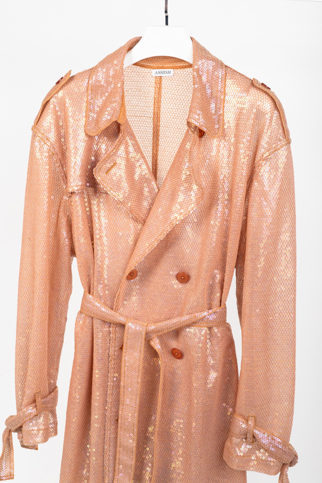 ASHISH Ashish SS19 Runway Sequin Double-Breasted Belted Trench Coat Size L / US 10 / IT 46 - 3 Thumbnail