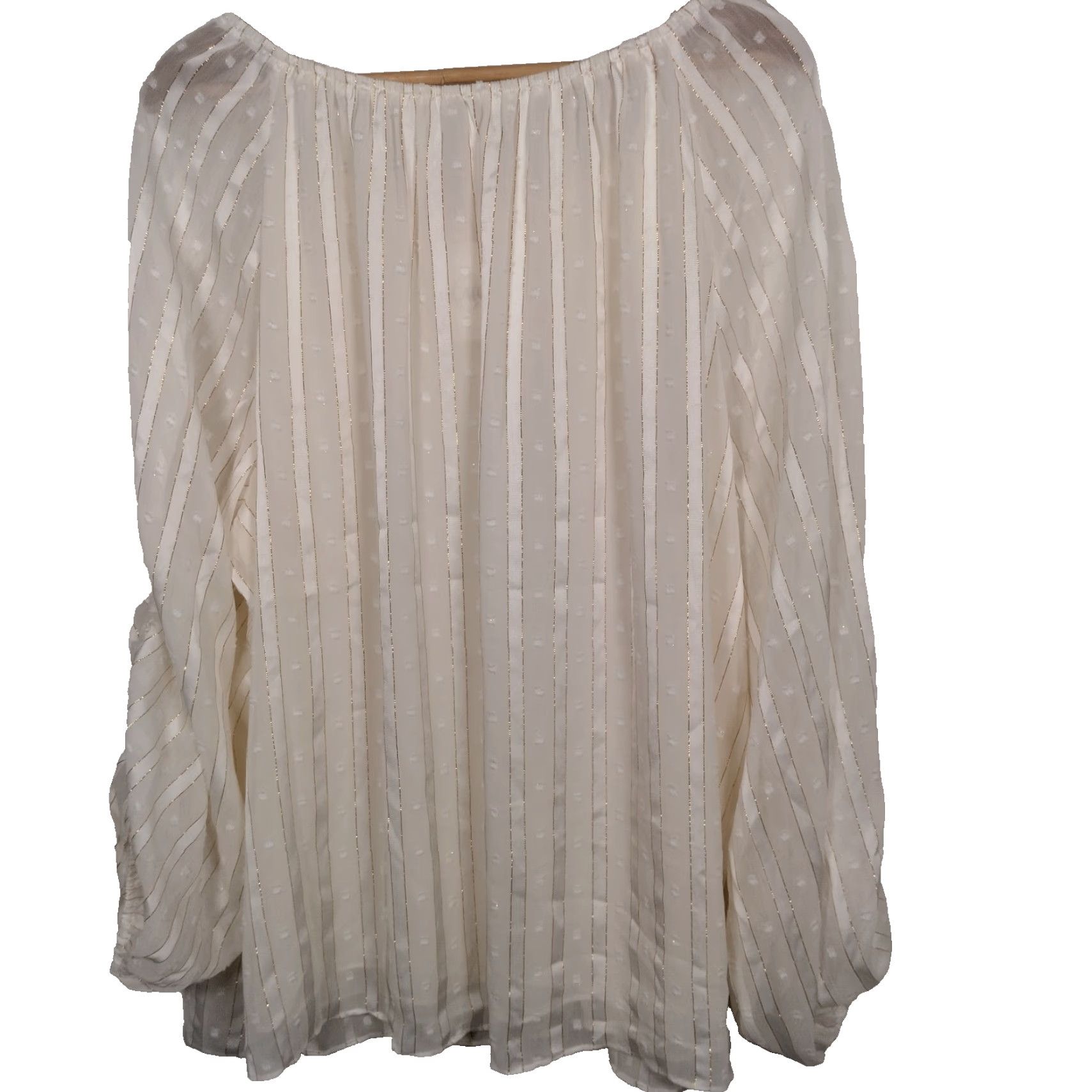 Vintage Cato Peasant Blouse Shirt Plus Size 22/24 Ivory Sheer Gold Metallic Renaissance Size 3XL / US 20-22 - 2 Thumbnail