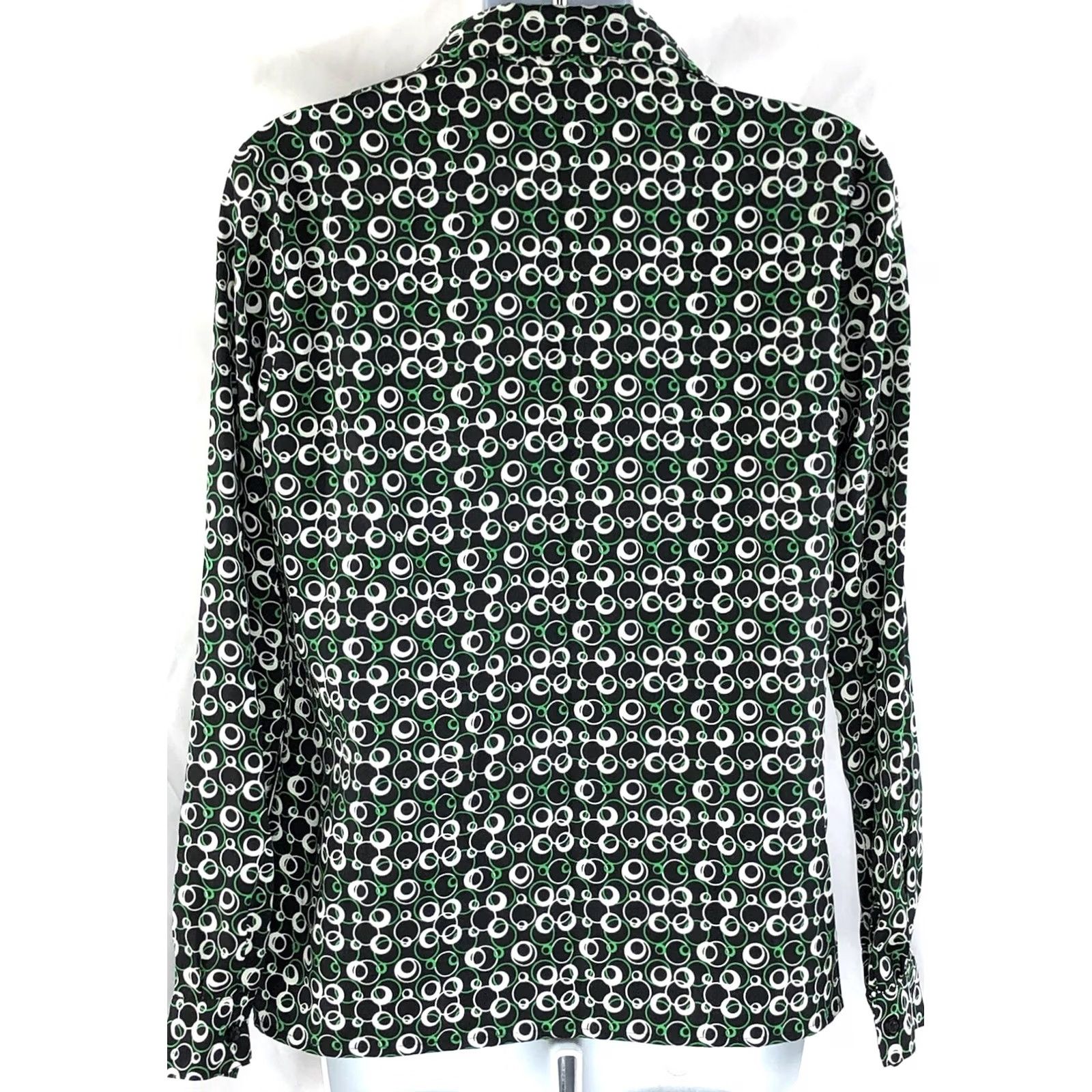 Element VINTAGE Elementz Button Up Top S Green Blk Geo Artsy Long Sleeve Career office secretary 90s Womens Size S / US 4 / IT 40 - 3 Thumbnail