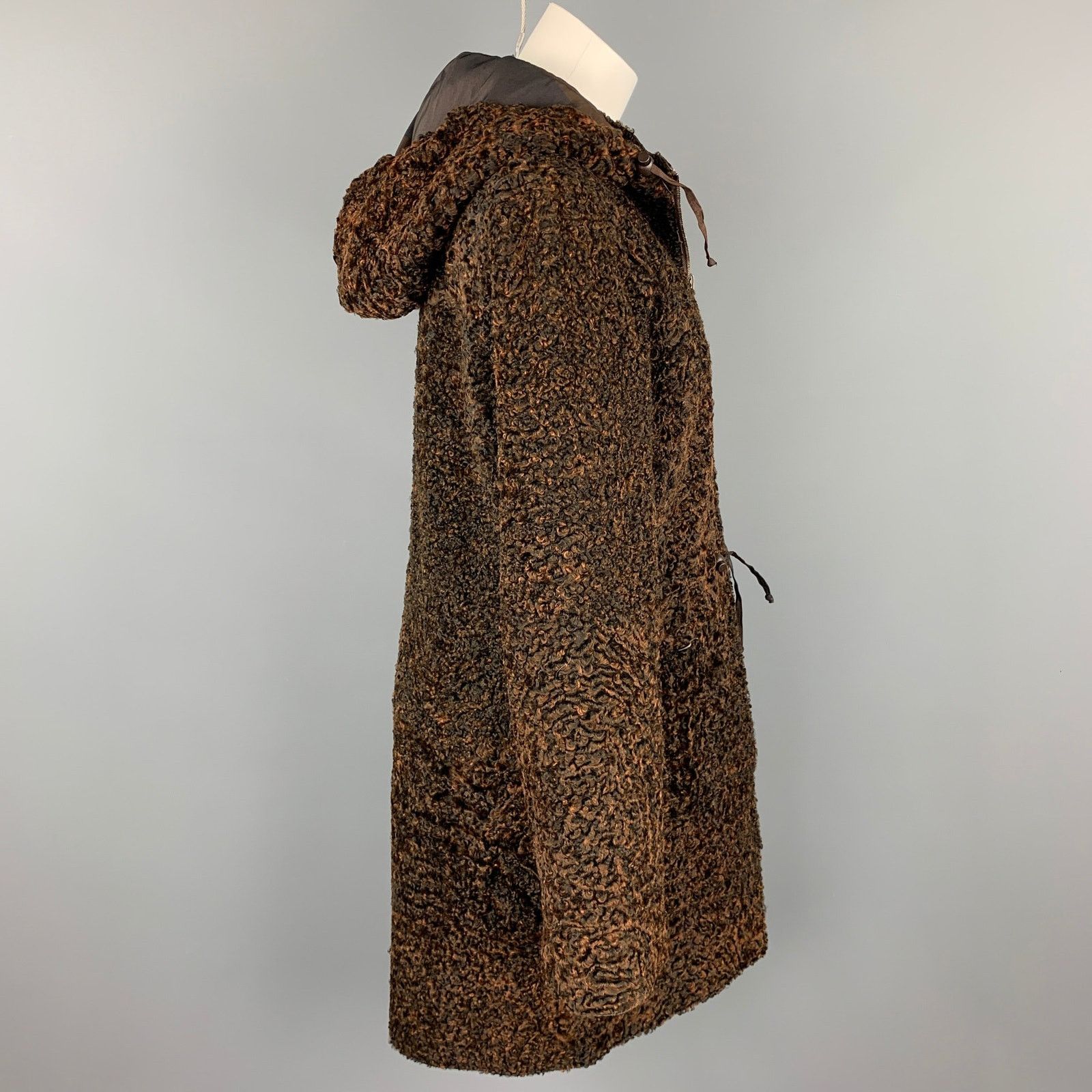Vintage VINTAGE Brown Stripe Astrakhan Fur Reversible Hooded Jacket Size M / US 6-8 / IT 42-44 - 3 Thumbnail