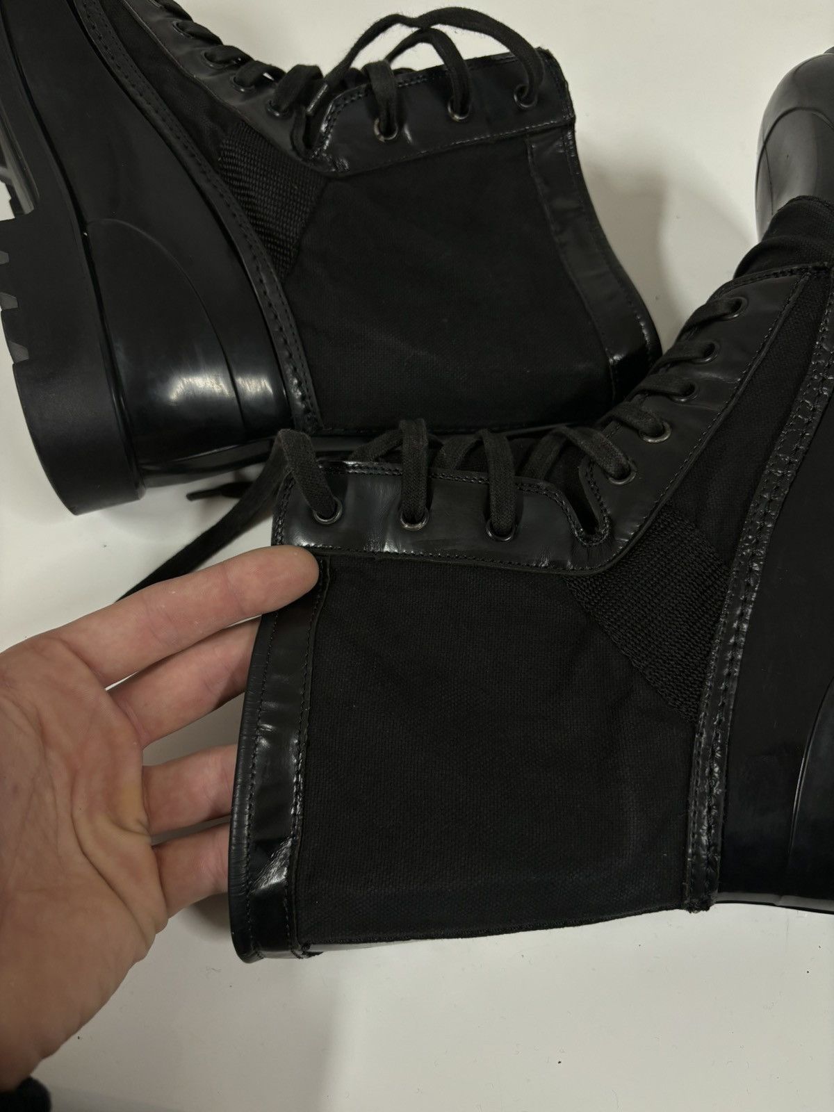 Burberry Prorsum Leather-Canvas Mono Black Lace-Up Rubber High Boots Shoes 44 Size US 11.5 / EU 44-45 - 21 Thumbnail