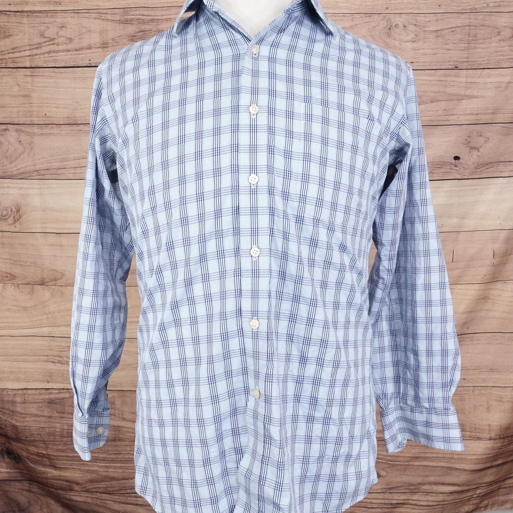 Vintage KIRKLAND SIGNATURE Dress Shirt Men 15 32 Blue Plaid Non-Iron Long Sleeve Button-Up Size US M / EU 48-50 / 2 - 3 Thumbnail
