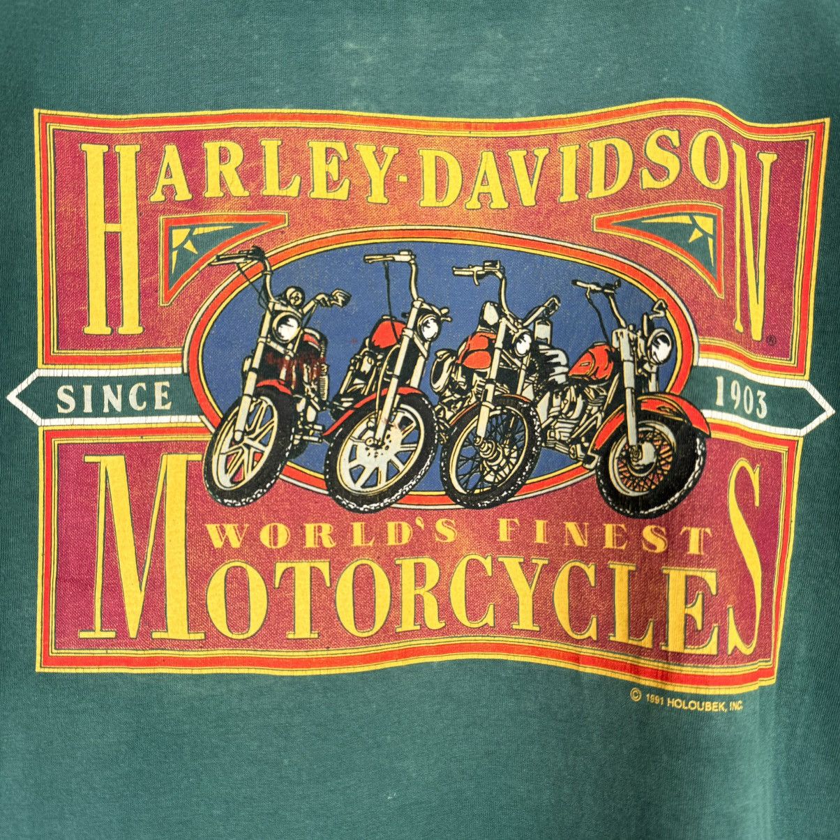 Harley Davidson Vintage 1991 Harley Davidson Finest Holoubek Faded T Shirt Size US L / EU 52-54 / 3 - 4 Thumbnail