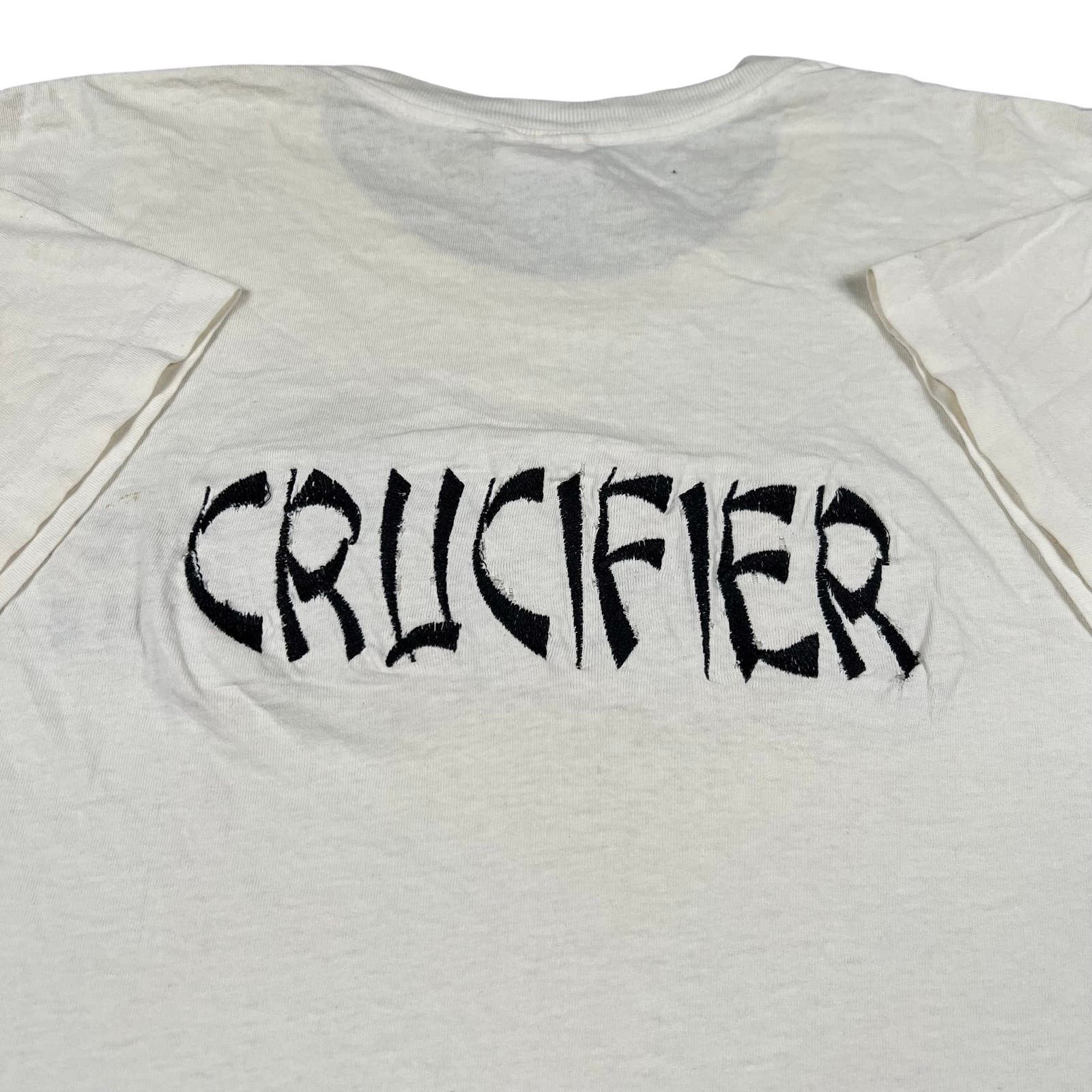 Image of Vintage Crucifier Sexxx Demonz 90's Obscure Text Word Shirt in White, Men's (Size XL)