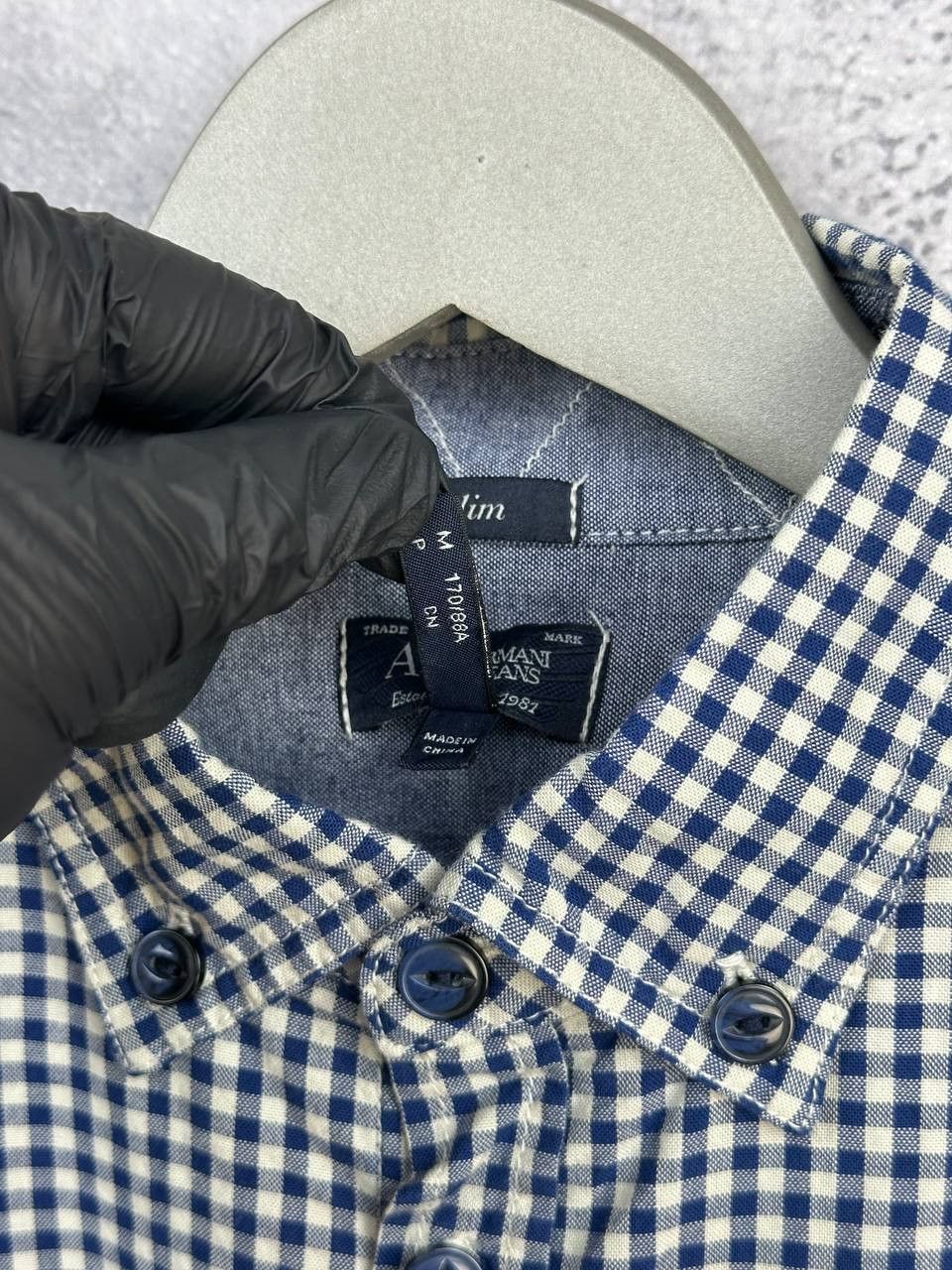 Armani Armani Jeans Micro Check Button Up Shirt Blue/White Pockets Size US M / EU 48-50 / 2 - 13 Thumbnail