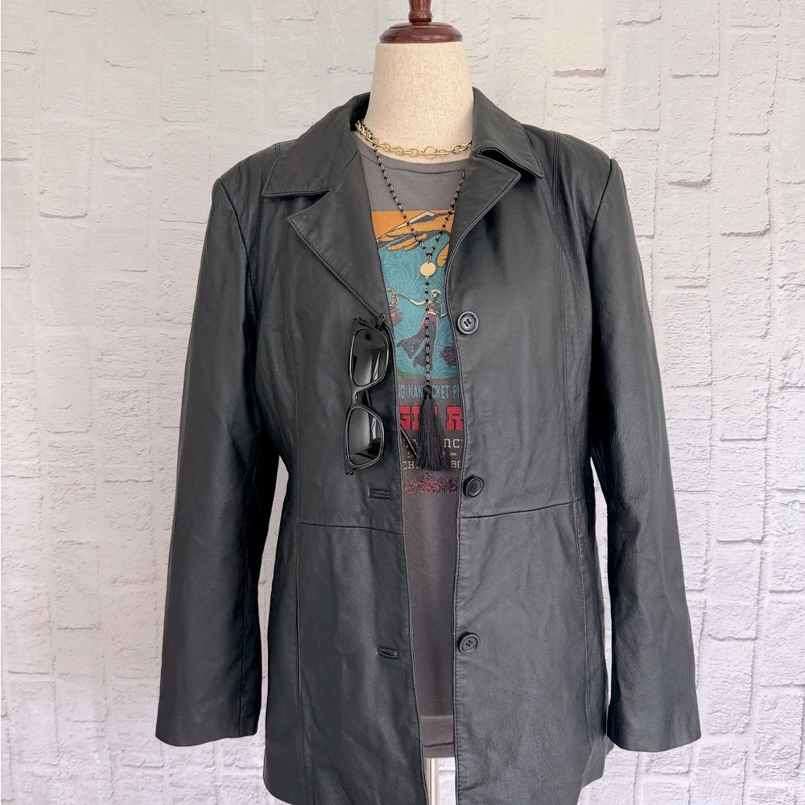 Vintage 100% Leather Vintage Style Blazer. DIALOGUE Leather Jacket Size L / US 10 / IT 46 - 7 Thumbnail