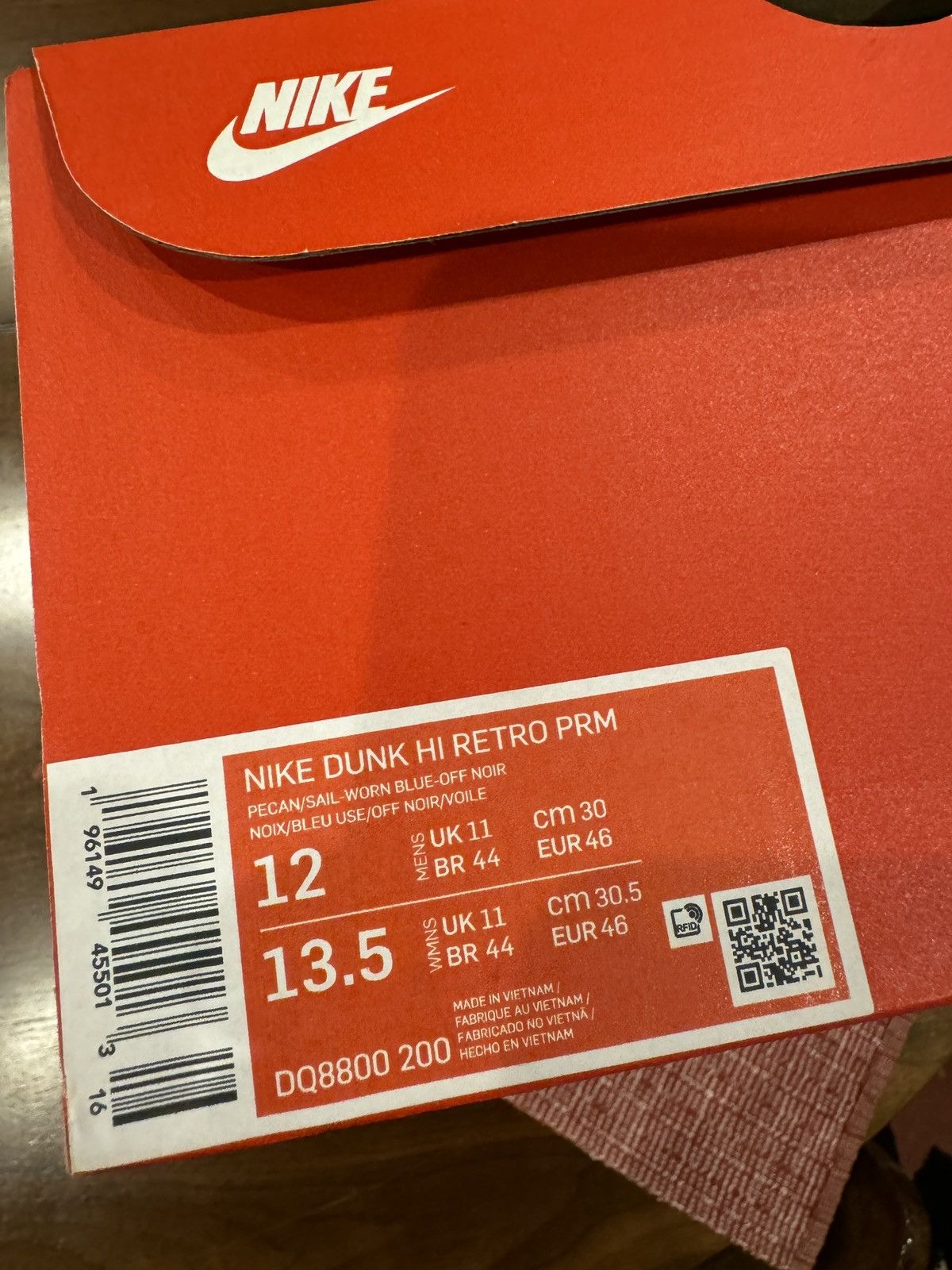 Nike Nike Dunk Hi Retro Premium Pecan/Sail/Worn Blue Size US 12 / EU 45 - 2 Thumbnail