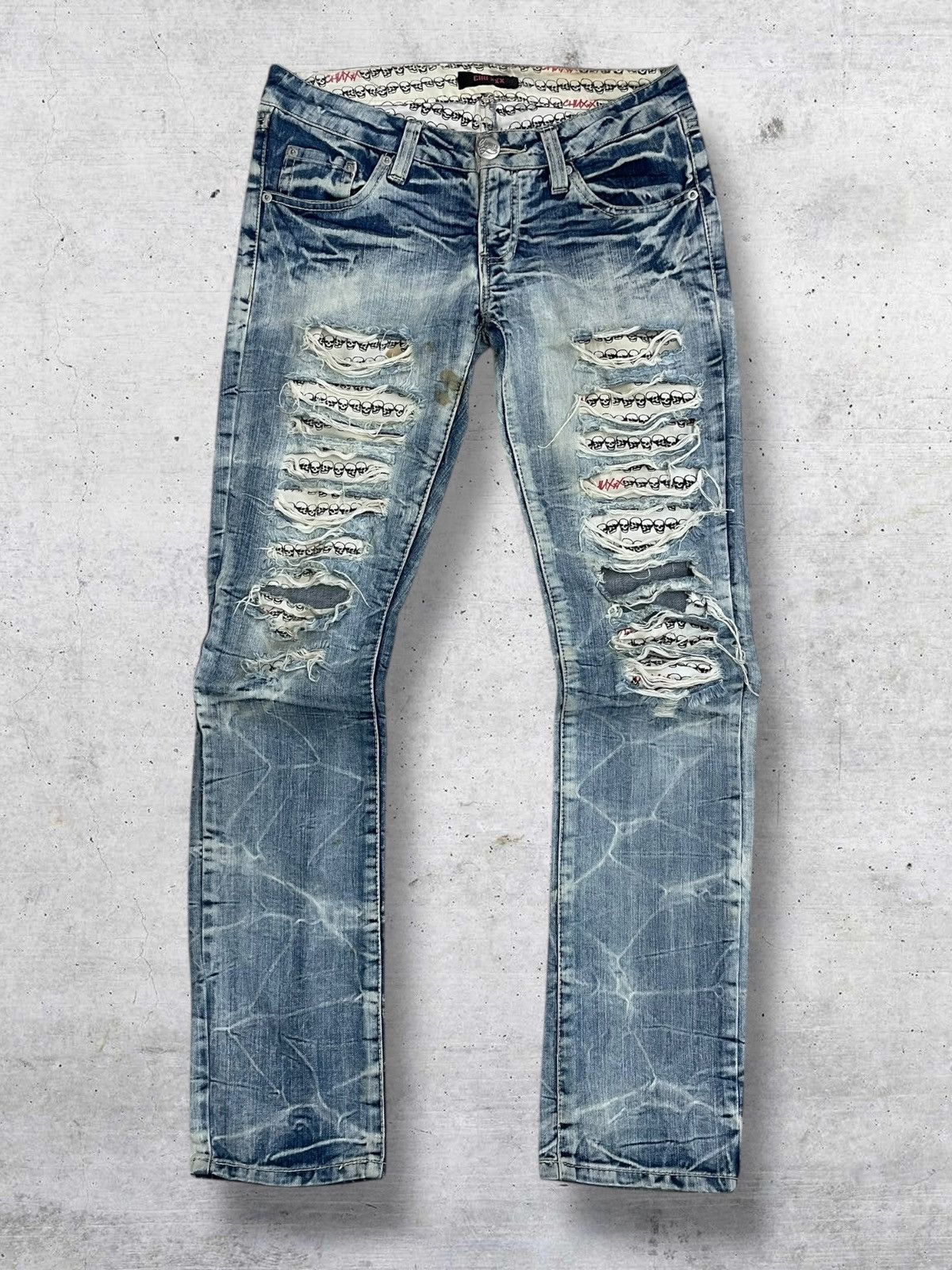 Hysteric Glamour VINTAGE JAPAN SKULL RIPPED DISTRESS PUNK CHUXXX 90S DENIM Size US 28 / EU 44 - 1 Thumbnail