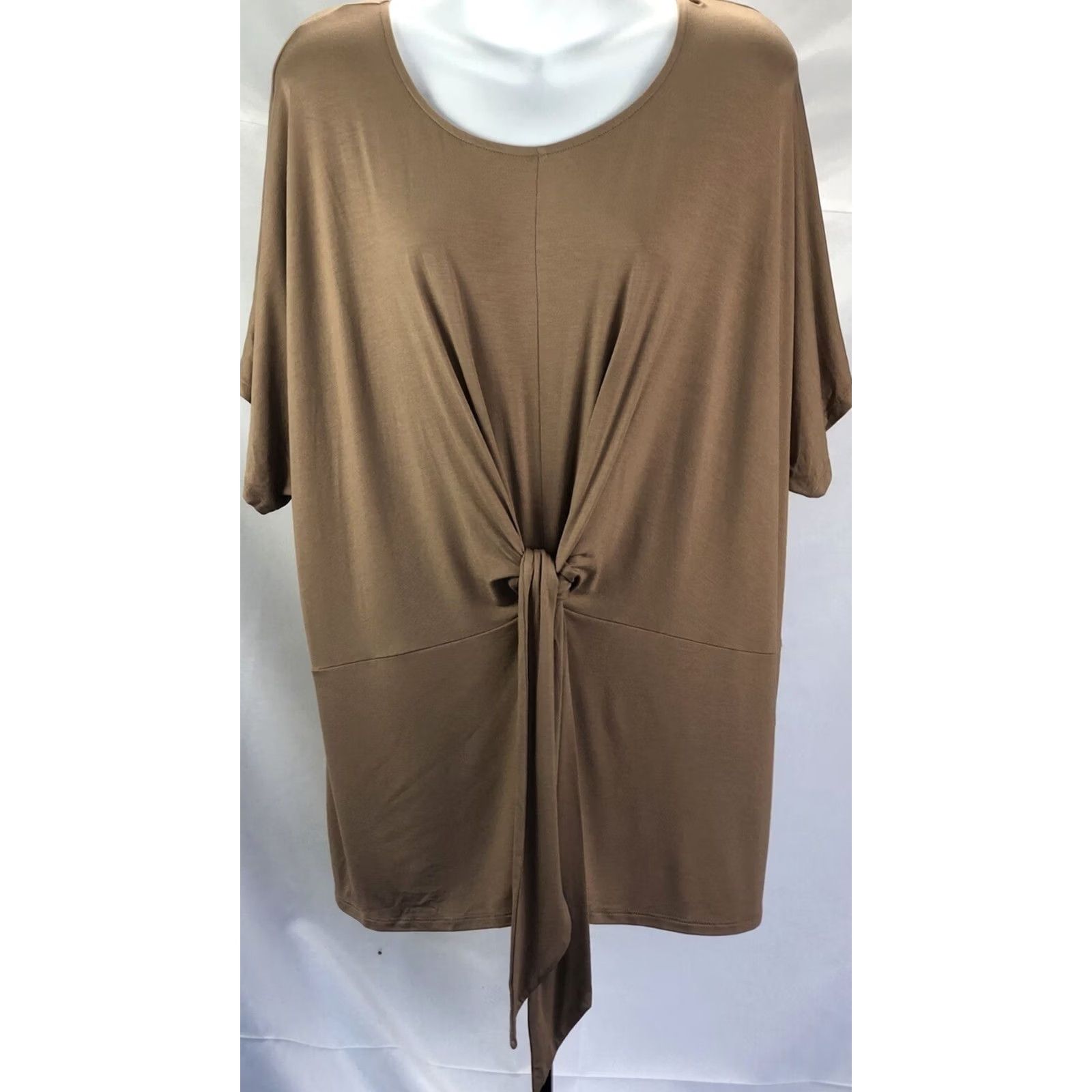 Worthington NWT Worthington Blouse Top XXL Brown ShortSleeve Tie Front Empire Waist Stretch Size XXL / US 16-18 / IT 52-54 - 6 Thumbnail