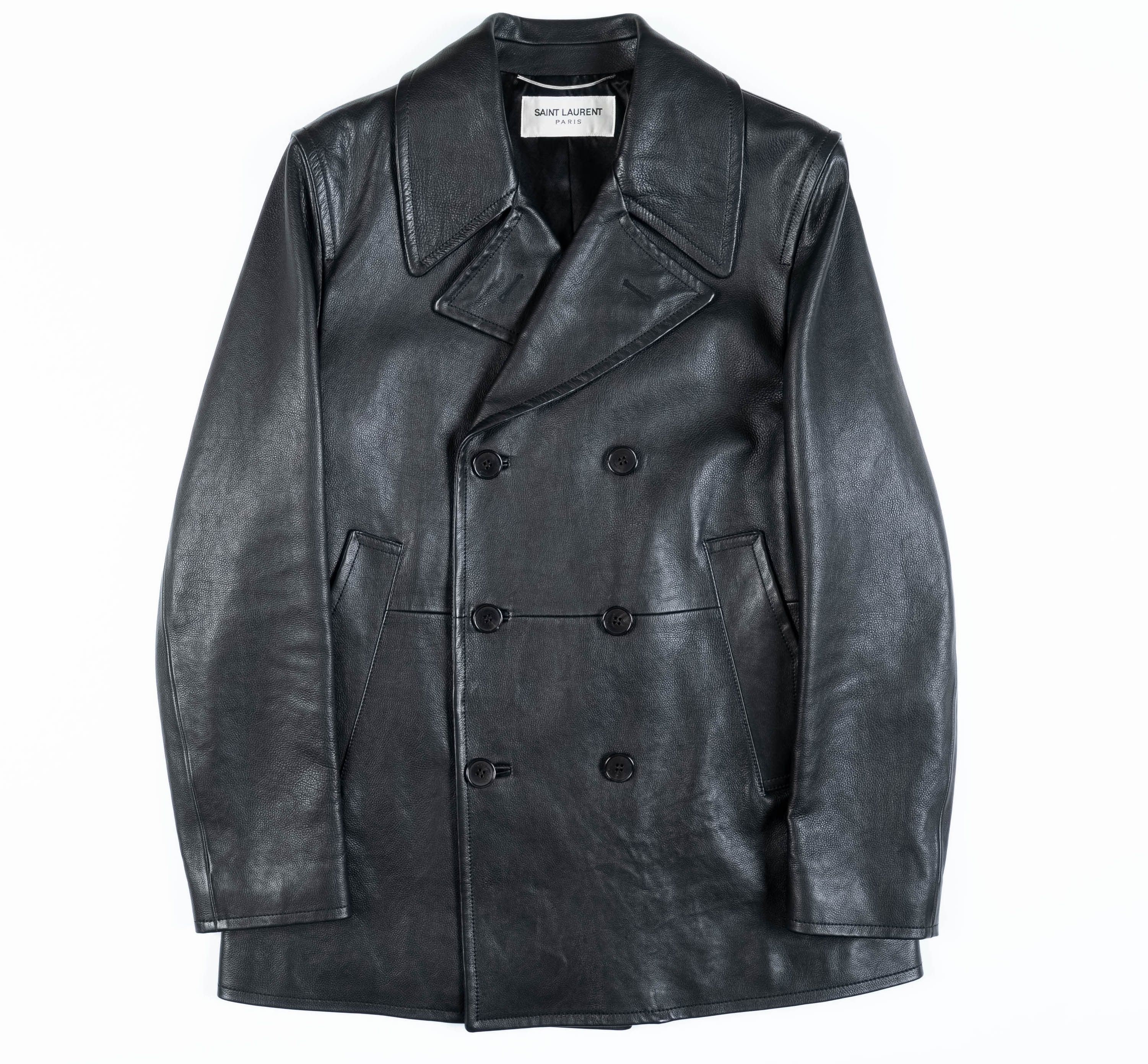 Saint Laurent Paris FW17 Double Breasted Coat in Black Textured Leather Size US L / EU 52-54 / 3 - 7 Thumbnail