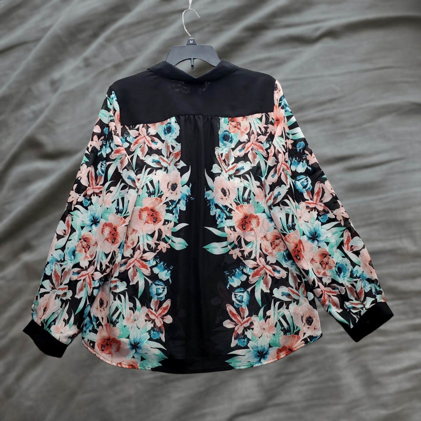 Vintage AB Studio Shirt Womens XL Casual Multi Floral Sheer Long Sleeve Collar Button Size XL / US 12-14 / IT 48-50 - 1 Thumbnail