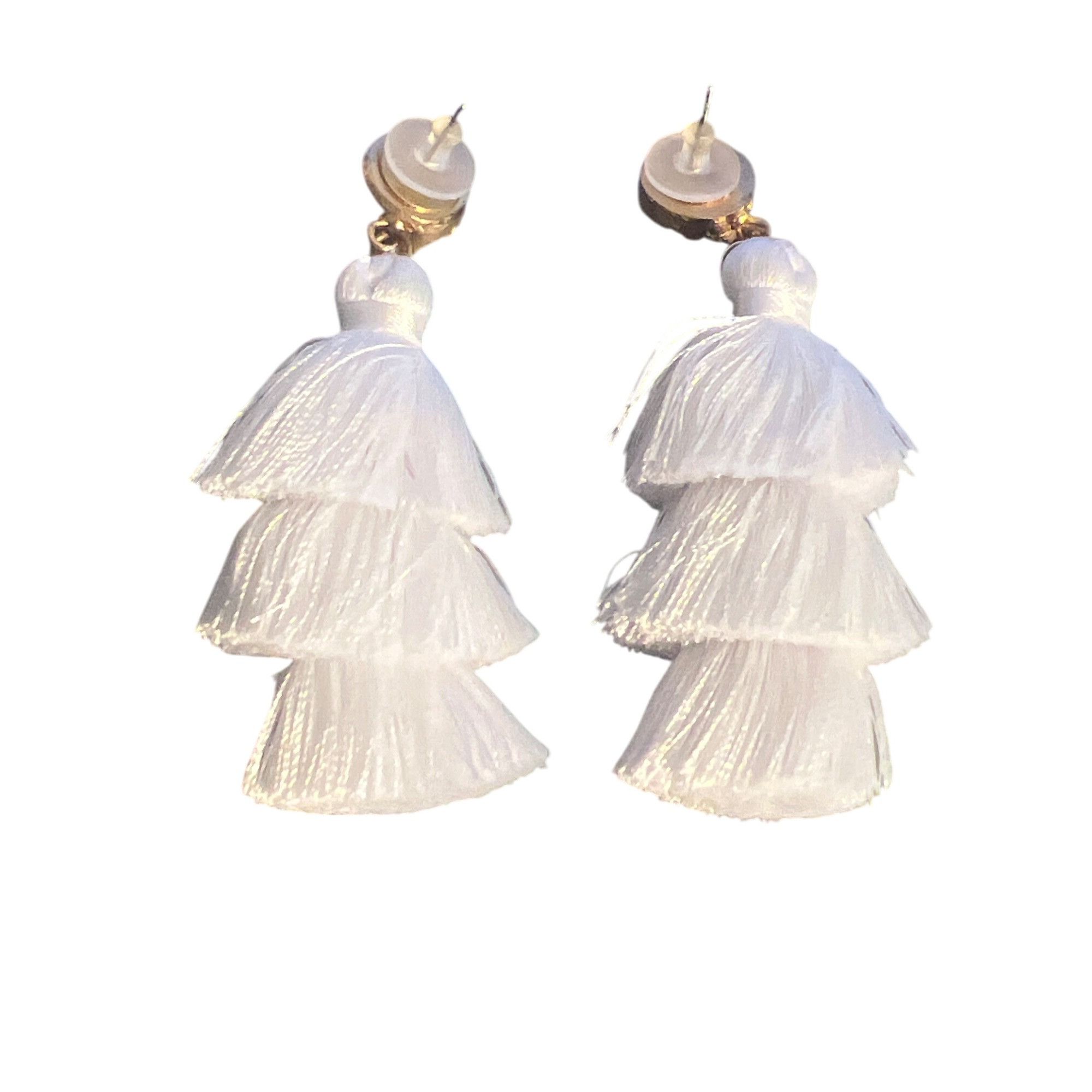 Other White Tassel Statement Earrings Druzy Stone Studs 3 Tiered P Size ONE SIZE - 4 Thumbnail