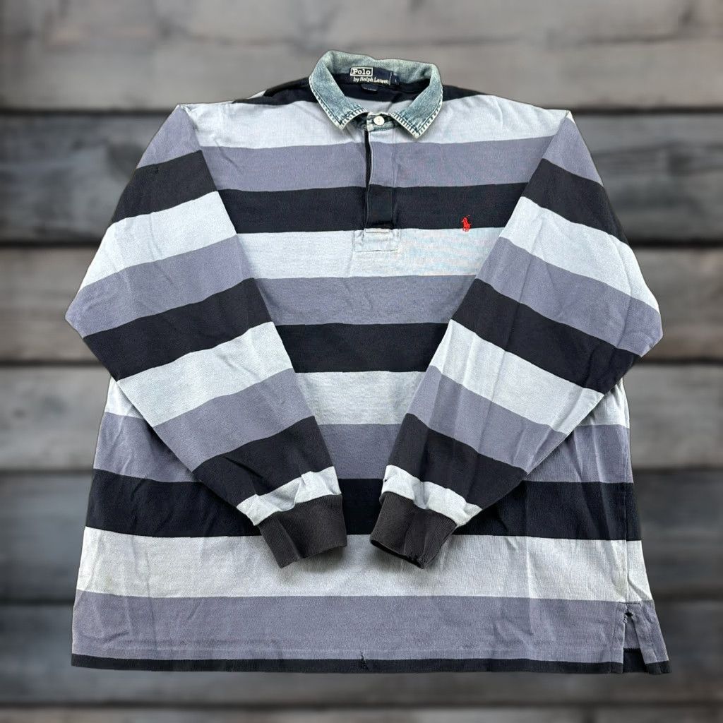Polo Ralph Lauren VINTAGE Polo Ralph Lauren Polo Rugby Shirt Mens L Blue Striped Pony Embroidered Logo 90s Rugby Casual Size US L / EU 52-54 / 3 - 1 Thumbnail