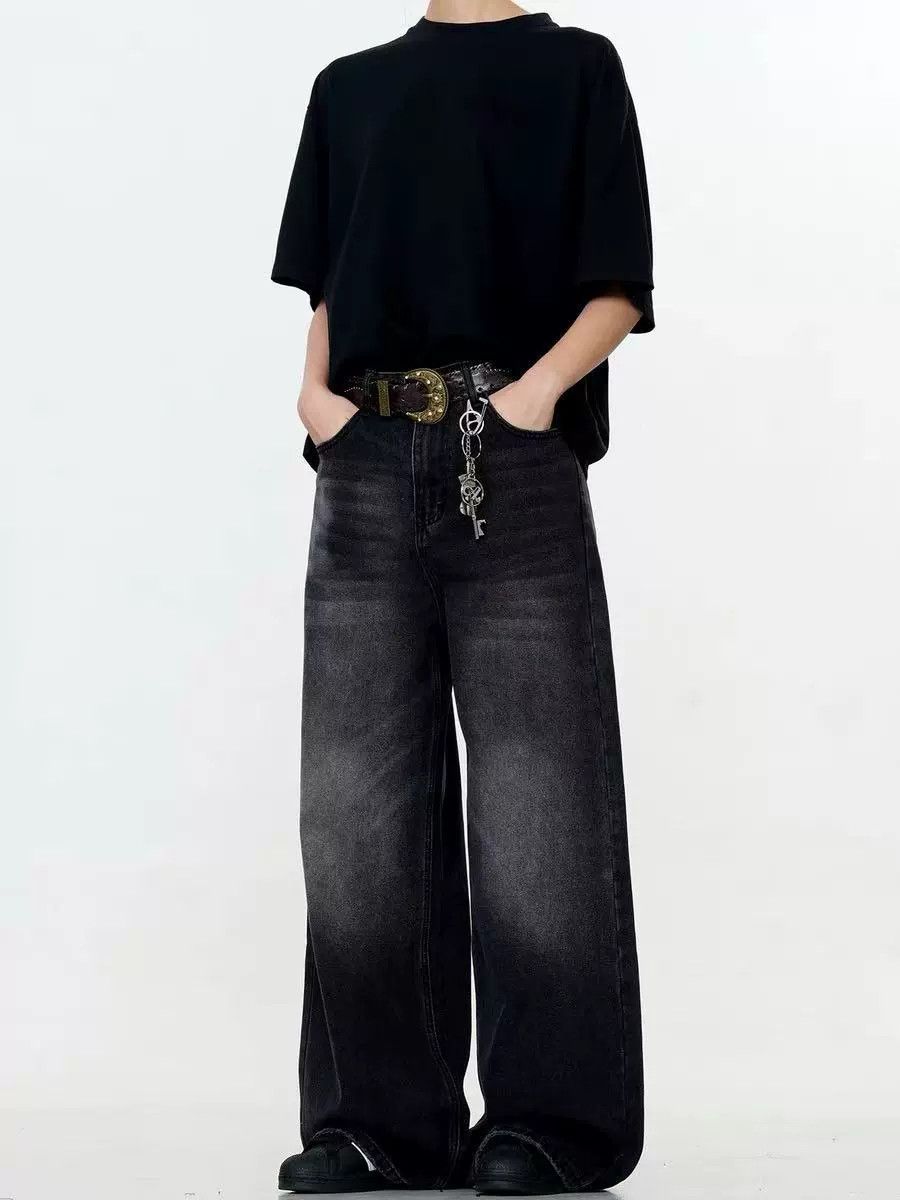 Jean Loose vintage washed distressed black men's jeans y2k Size US 32 / EU 48 - 3 Thumbnail