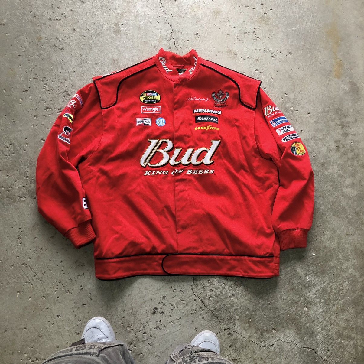 image of Chase Authentics x Nascar Vintage 90's Dale Earnhardt Budweiser Racing Jacket in Red (Size 2XL)