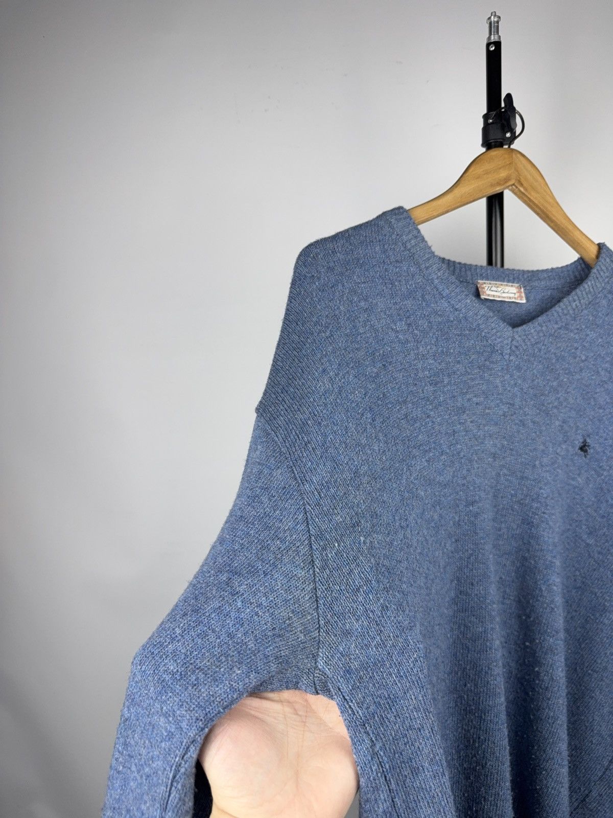 Burberry Retro 90s Thomas Burberry Blue V-Neck Wool Sweater Vintage Size US XL / EU 56 / 4 - 7 Thumbnail