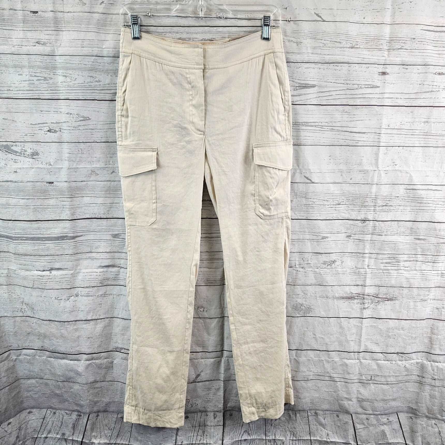 Vintage Chico's Womens Cargo Ankle Pants Sz 0 Tall Beige Linen Blend Mid Rise Inseam 29 Size 25" / US 0 / IT 36 - 2 Thumbnail