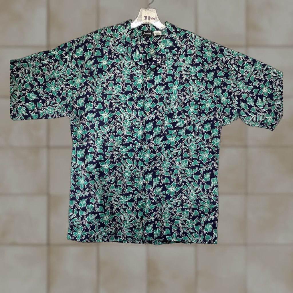 Jantzen VINTAGE Jantzen Hawaiian Shirt Men All Over Botanical Floral Short Sleeve Cotton Casual Spring Summer 80s Retro Blue Green Size US L / EU 52-54 / 3 - 1 Thumbnail