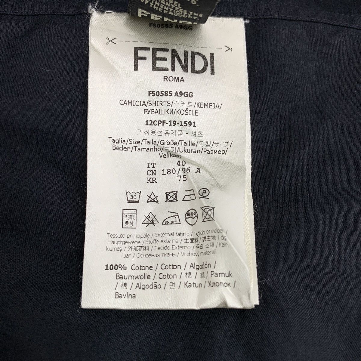 Fendi Fendi Navy Logo Embroidered Cotton Lapel Long Sleeve Shirt Size US XXS / EU 40 - 6 Thumbnail
