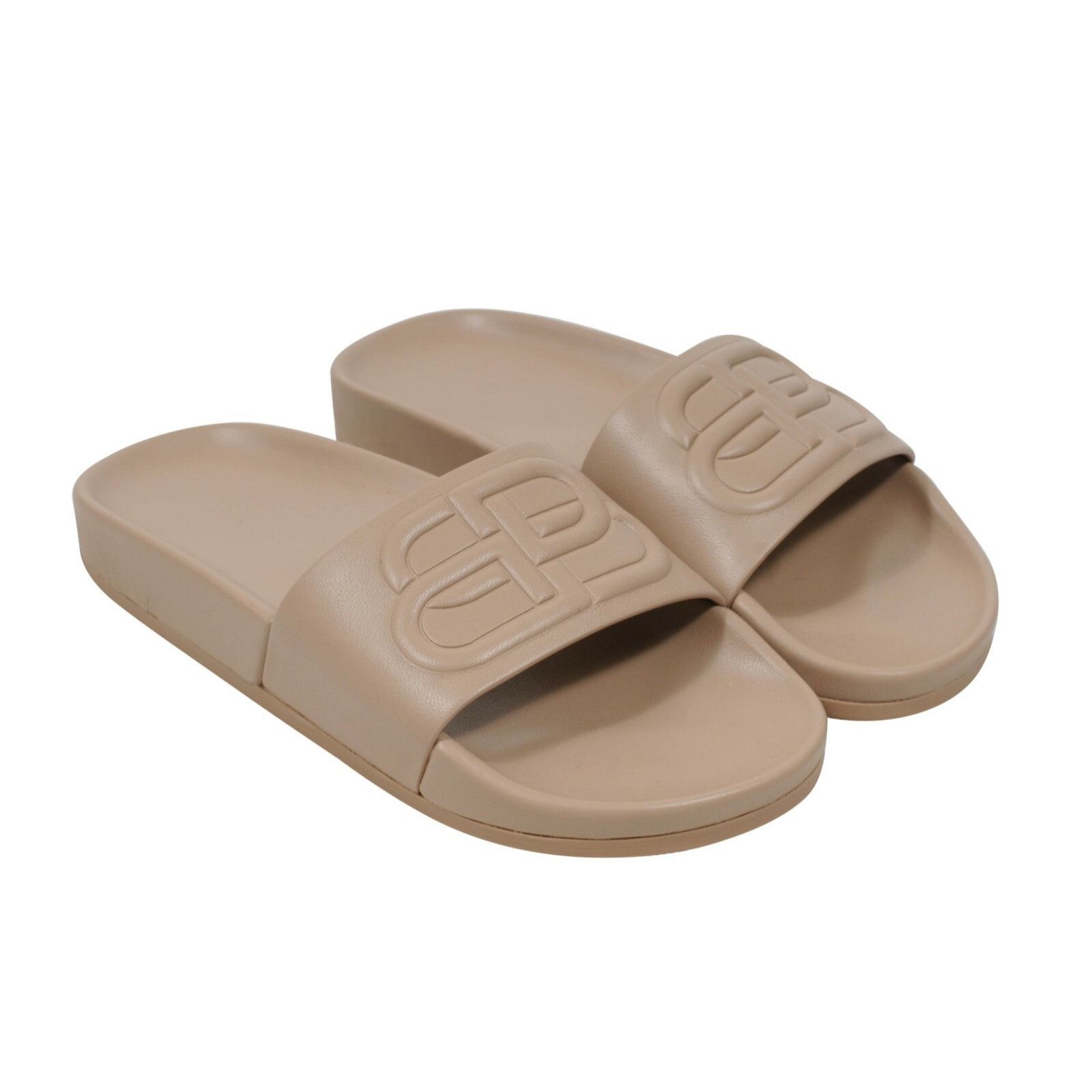 Balenciaga BB Logo Sandals Tan Leather Pool Slides - 00606 Size US 5 / IT 35 - 10 Thumbnail