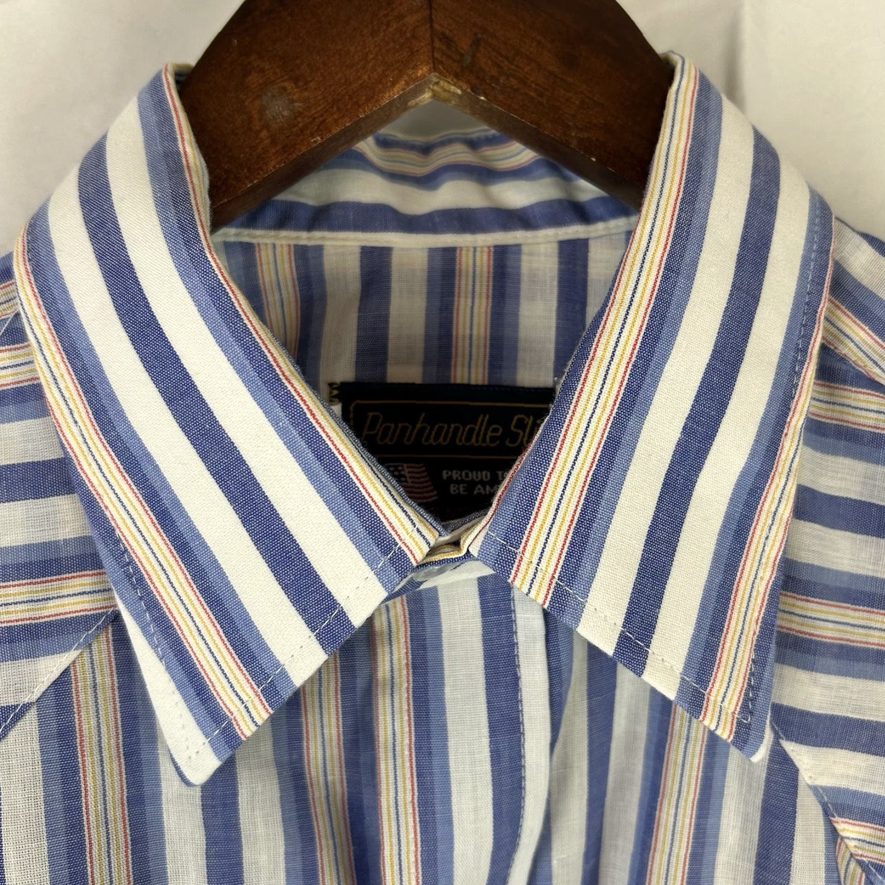 Vintage VINTAGE Panhandle Slim 16.5/35 Blue White Stripe Western Cowboy Pearl Snap Shirt Size US XL / EU 56 / 4 - 4 Thumbnail