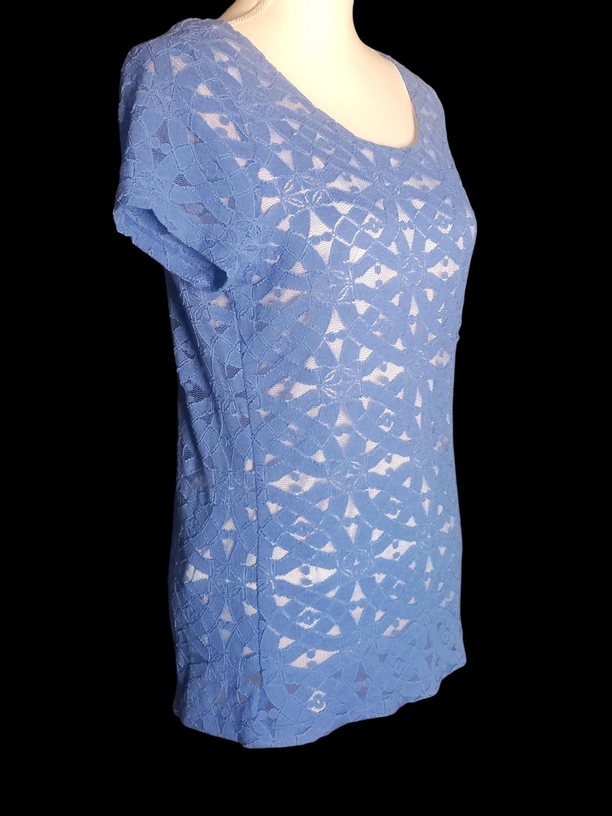 Designer Ruby Rd. Blue Lace Short Sleeve Women's Top Size S / US 4 / IT 40 - 2 Thumbnail