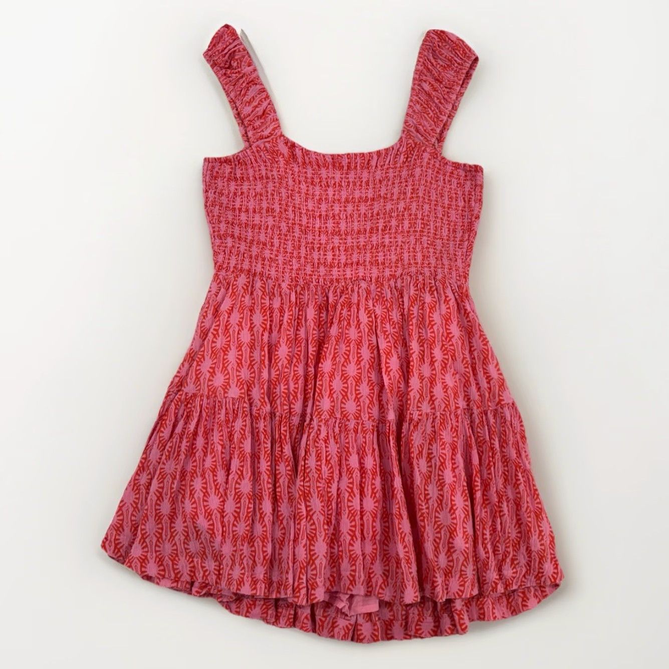 Free People Free People Mini Dress Womens M Pink Floral Smocked Ruffle Sleeveless Square Neck Size M / US 6-8 / IT 42-44 - 3 Thumbnail
